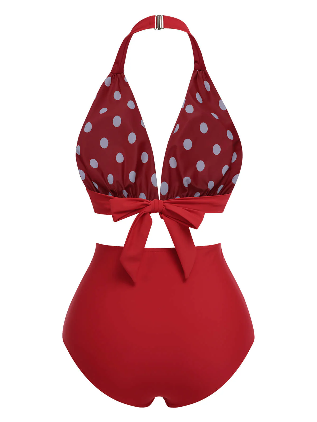 [Pre-Sale] Red 1950s Polka Dot Halter Separate Swimsuit - Image 4