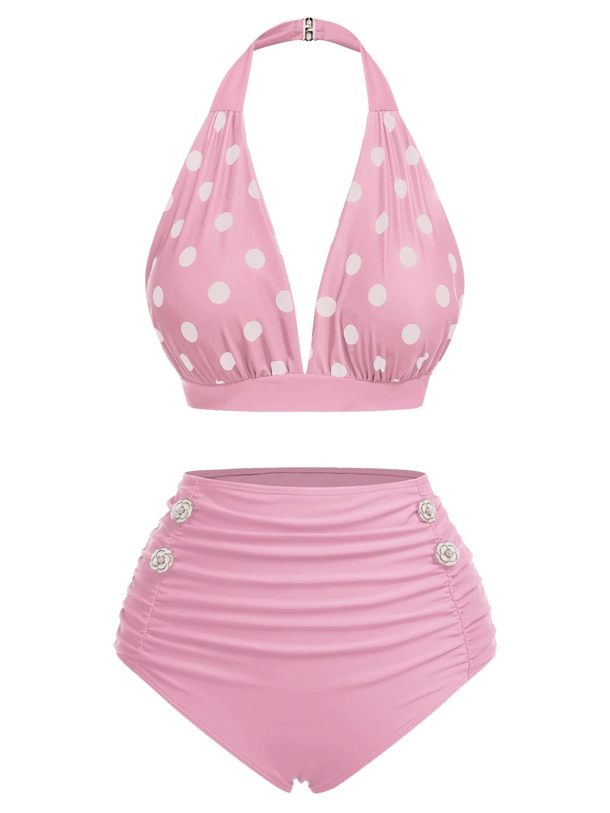[Pre-Sale] Red 1950s Polka Dot Halter Separate Swimsuit - Image 8