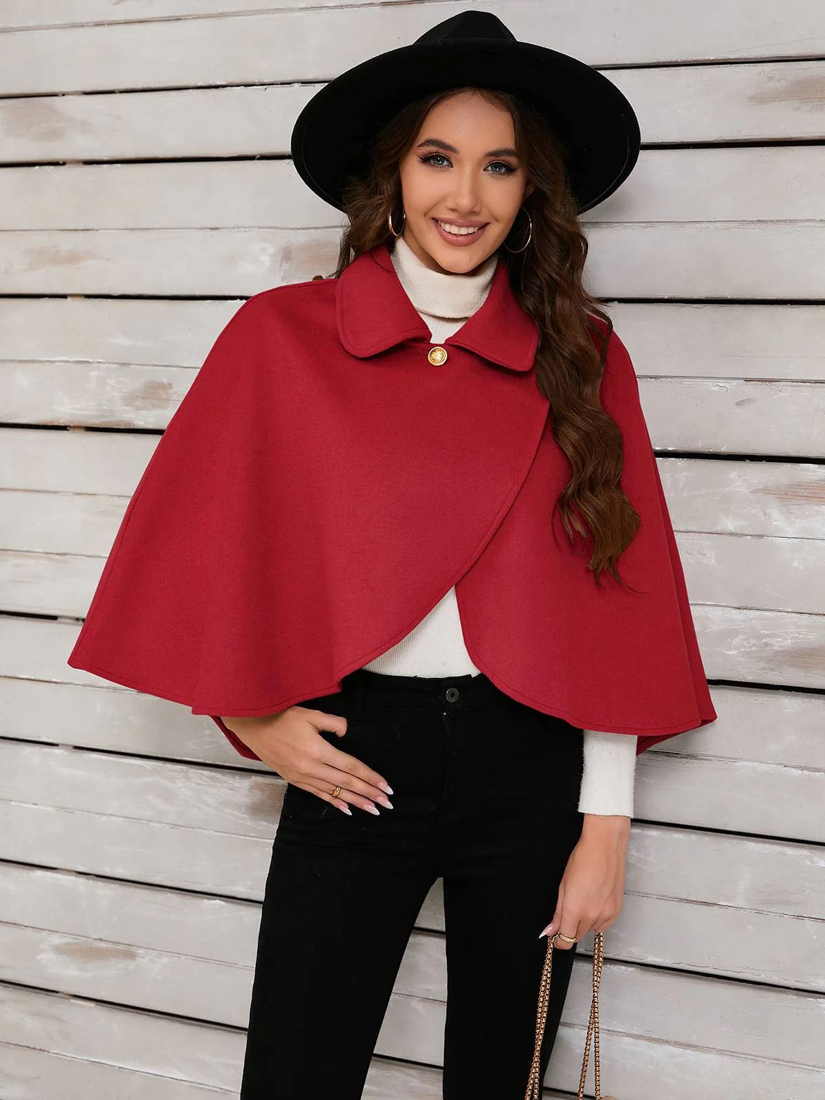 Red 1950s Solid Lapel Cloak Coat - Image 2