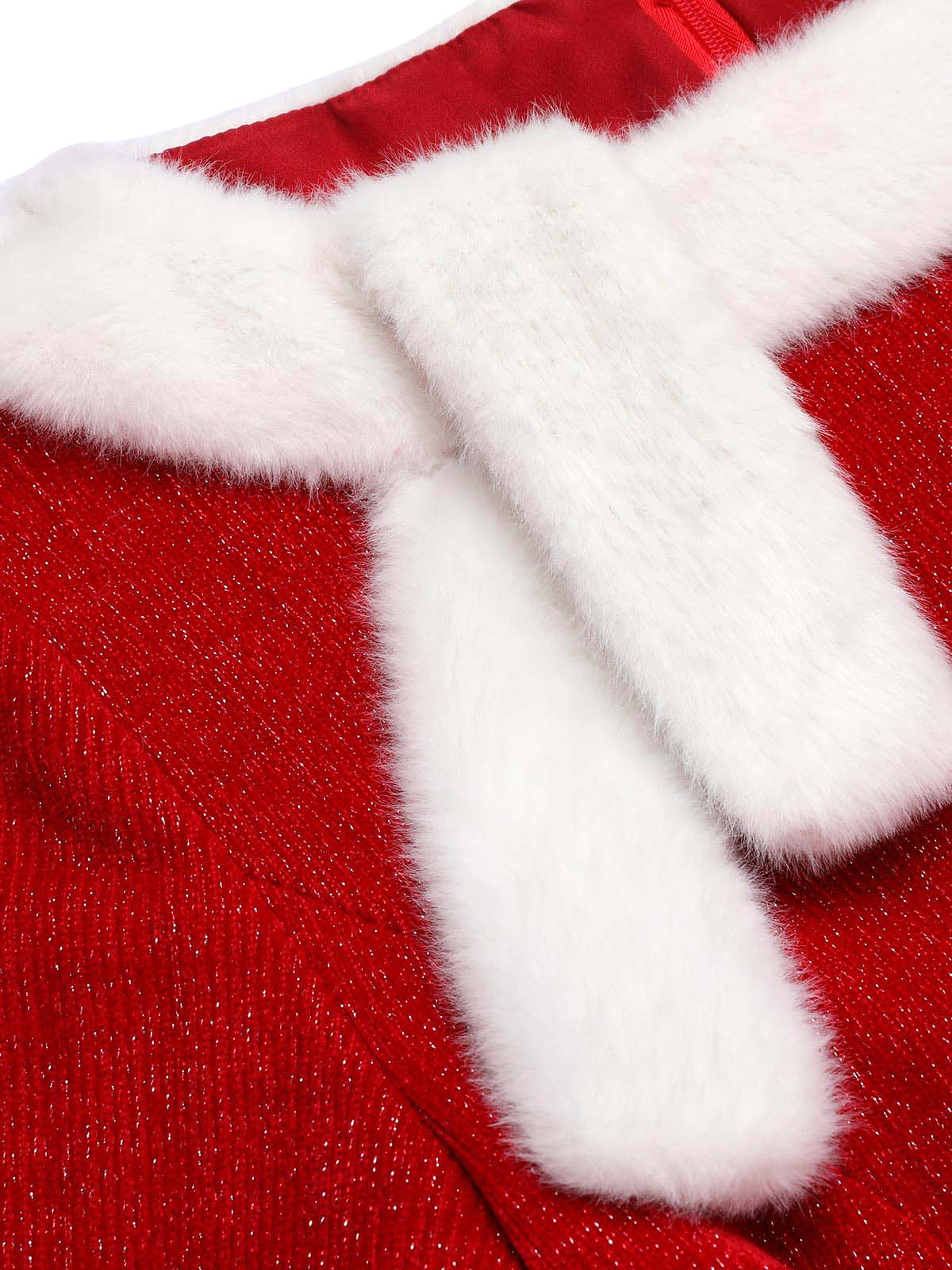 Red 1950s Solid Plush Christmas Dress - Image 6