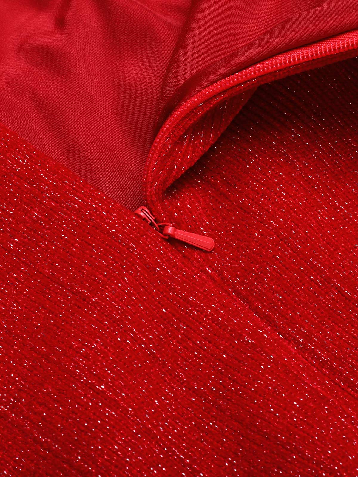 Red 1950s Solid Plush Christmas Dress - Image 8