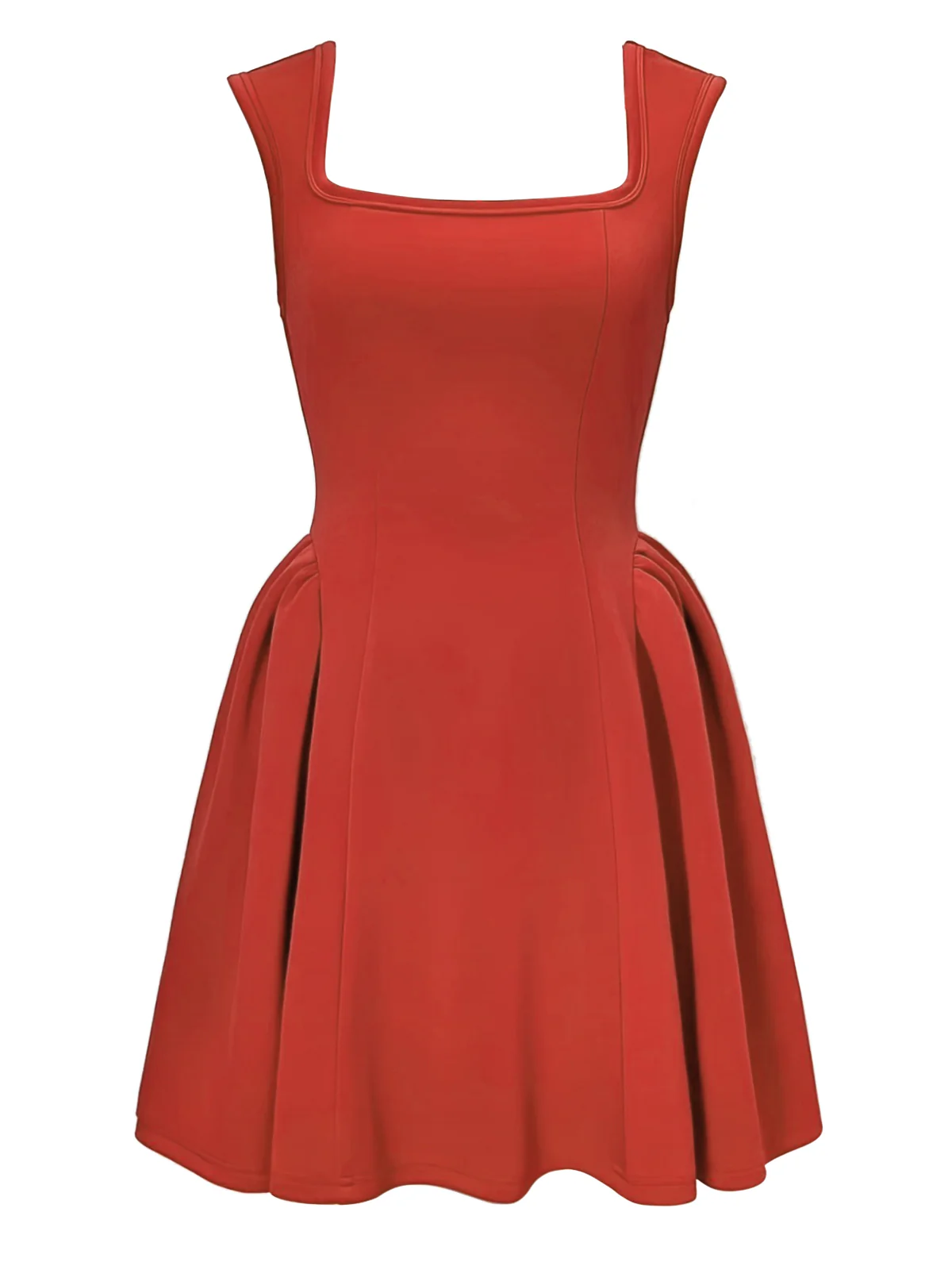 Red 1950s Square Neck Solid Dress