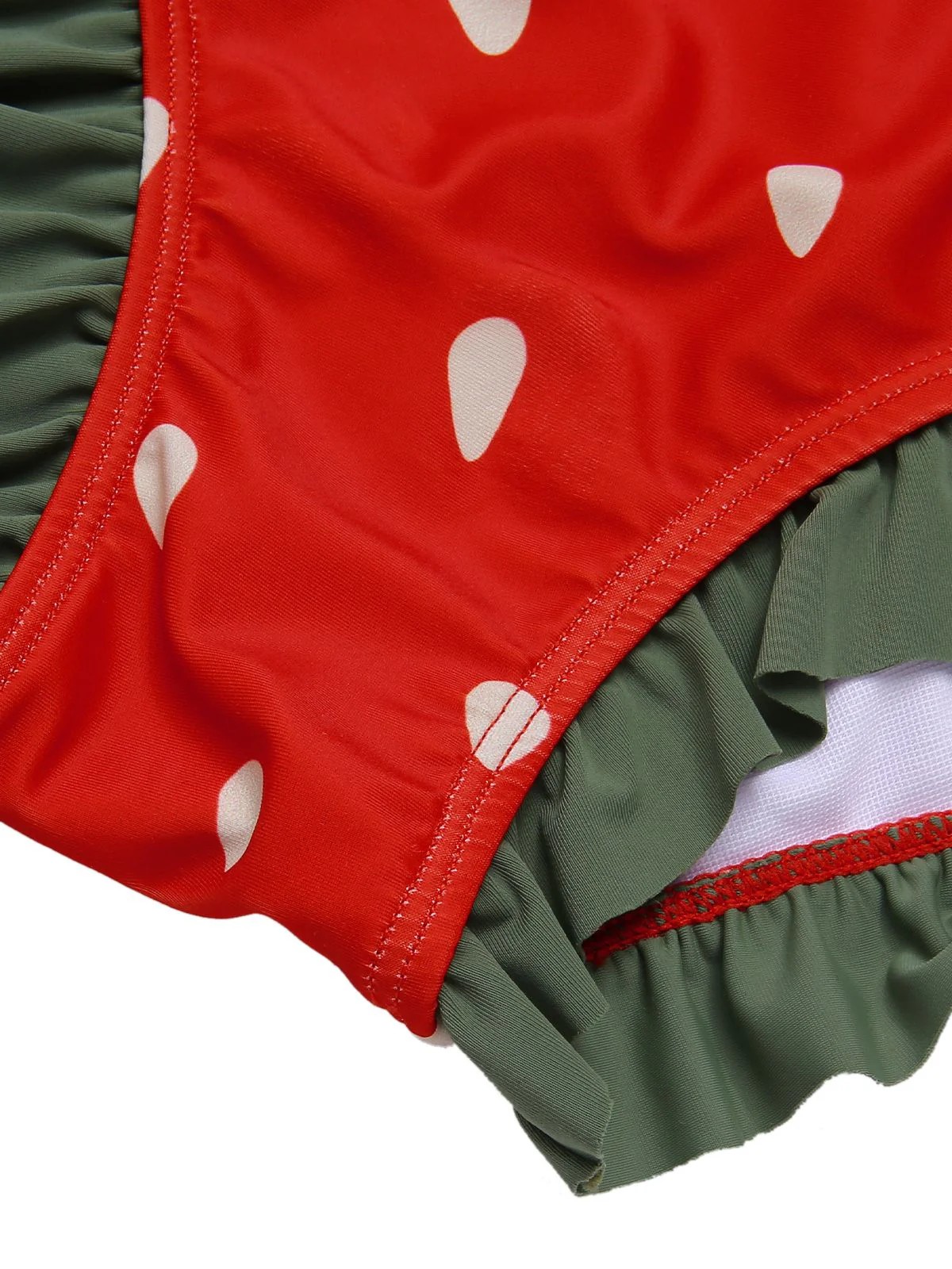 Red 1950s Strawberry Ruffle Strap Swimsuit - Image 8