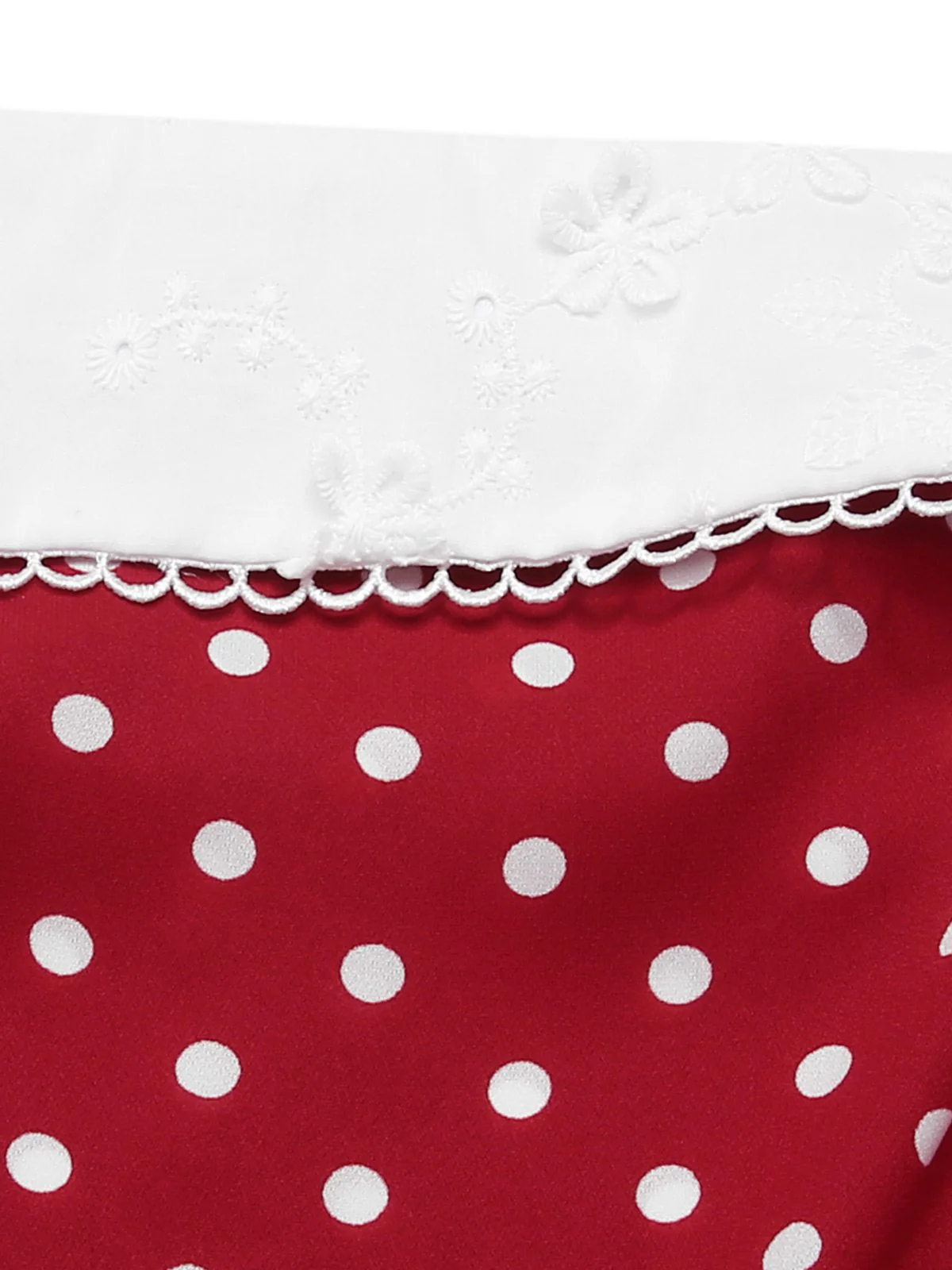 Red 1960s Lace Patchwork Polka Dots Pleated Dress - Image 8