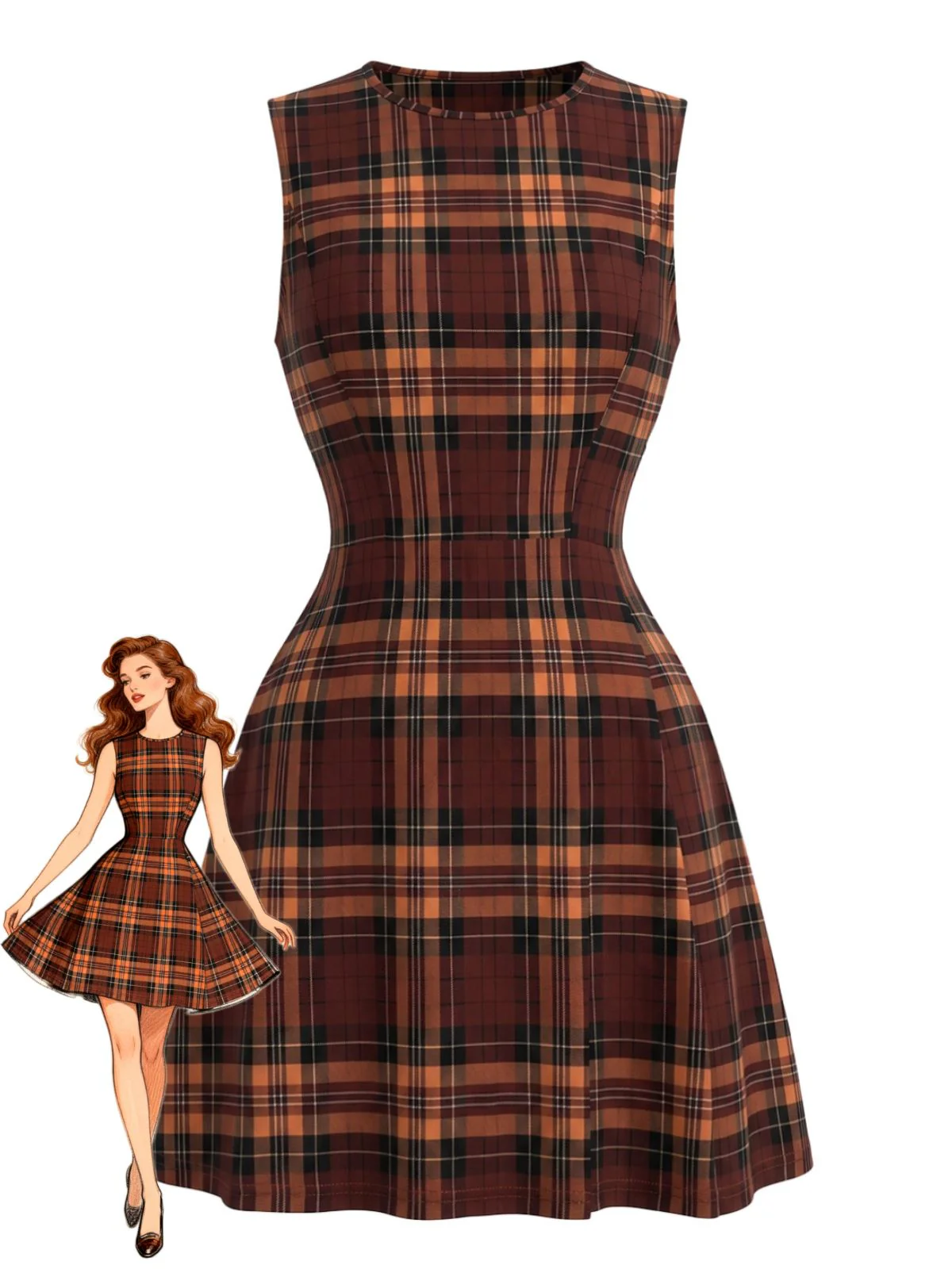 Red 1960s Plaid Sleeveless A-Line Dress