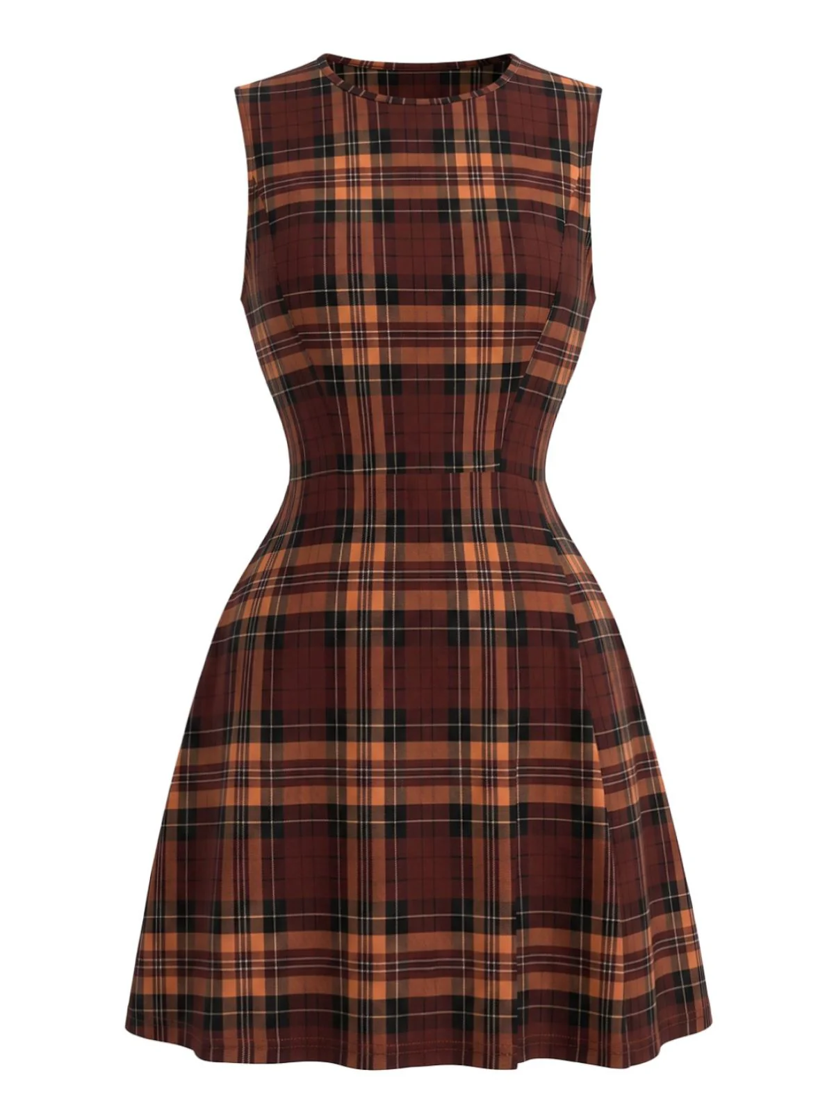 Red 1960s Plaid Sleeveless A-Line Dress - Image 2