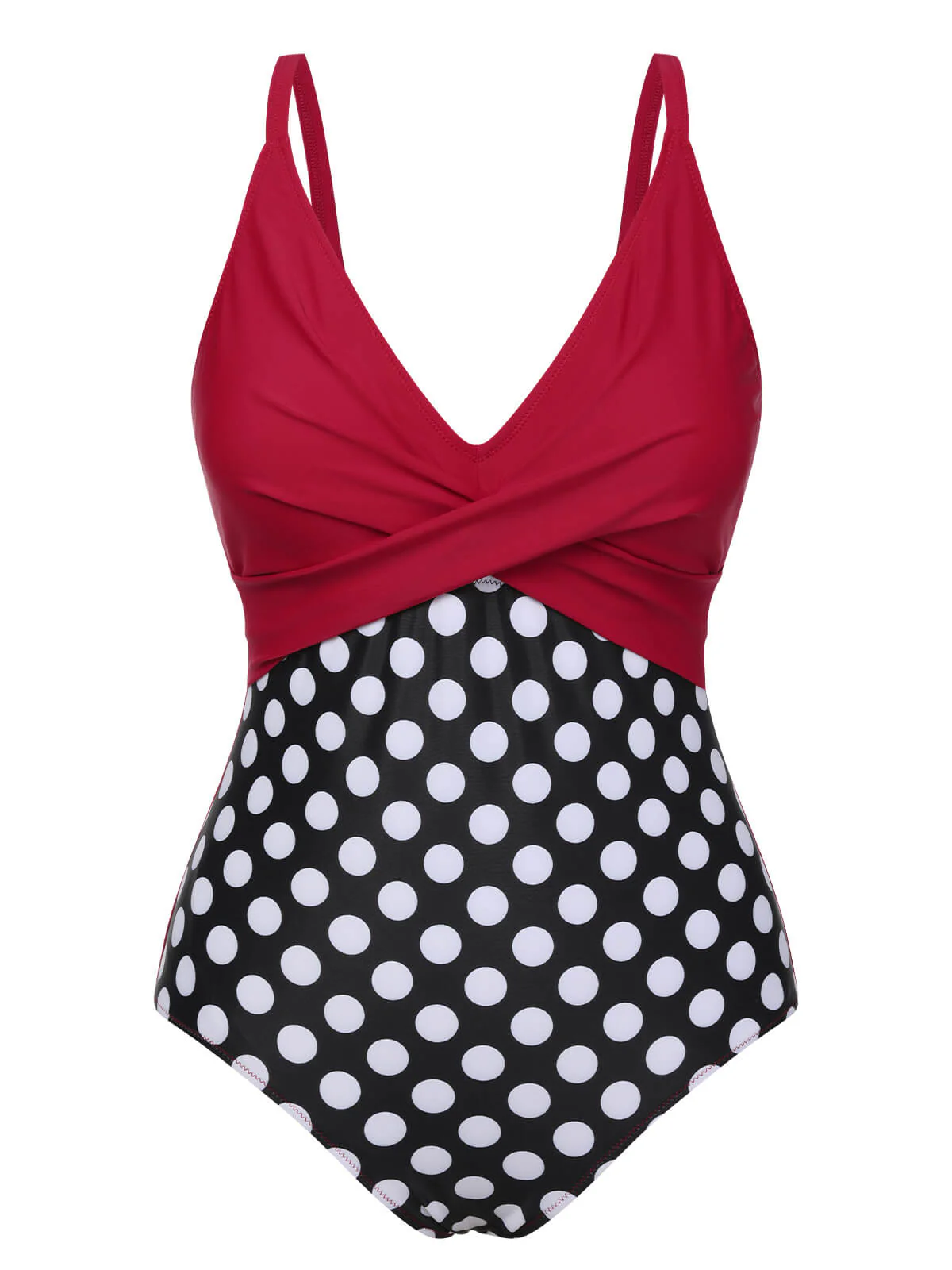 Red 1960s Polka Dot Patchwork Swimsuit