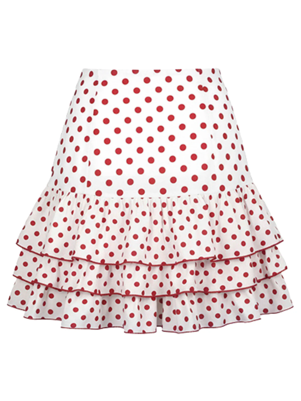 Red 1960s Ruffled Polka Dot Rose Mini Skirt - Image 3