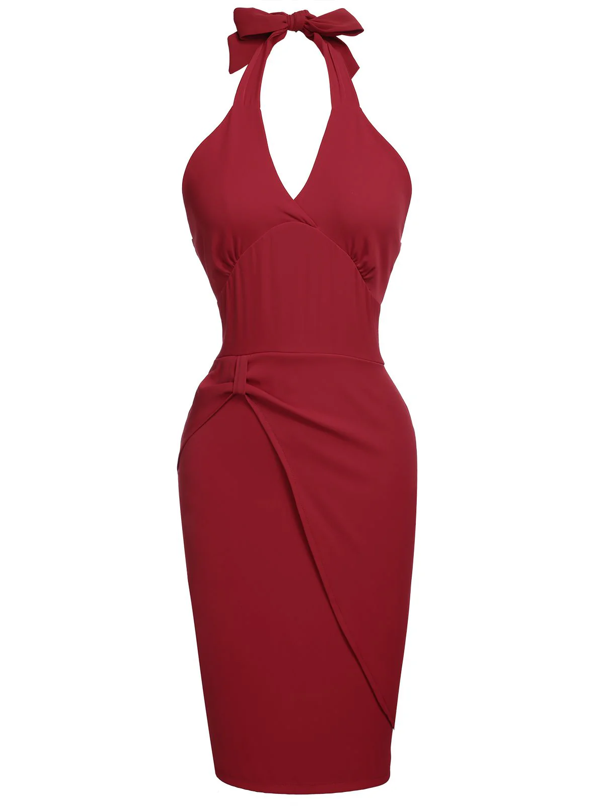 Red 1960s Solid Halter Bodycon Dress - Image 2