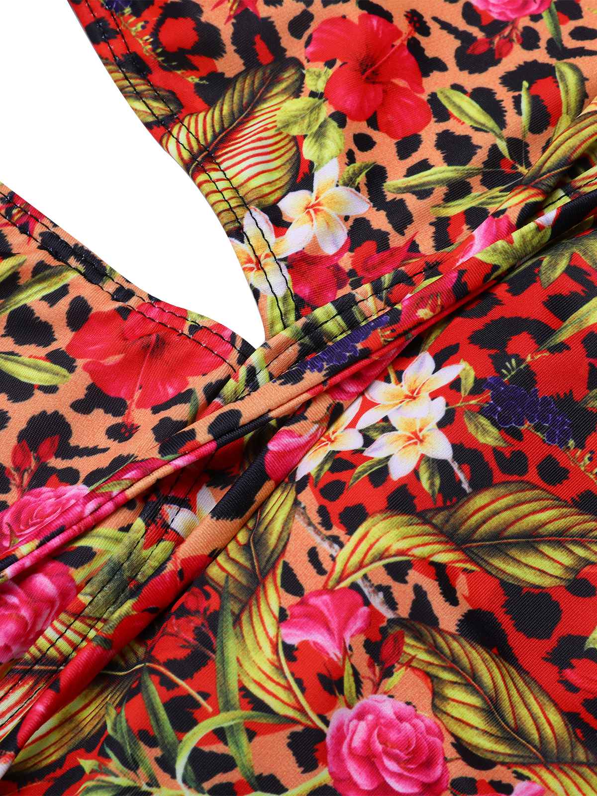 Red 1970s Leopard Flower One-Piece Swimsuit - Image 3