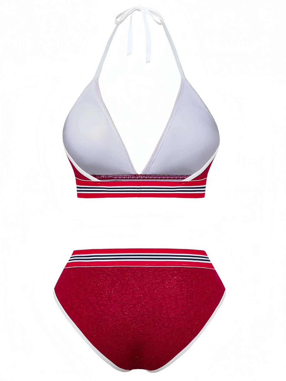 Red 1980s Glitter Halter High Waist Bikini Set - Image 3