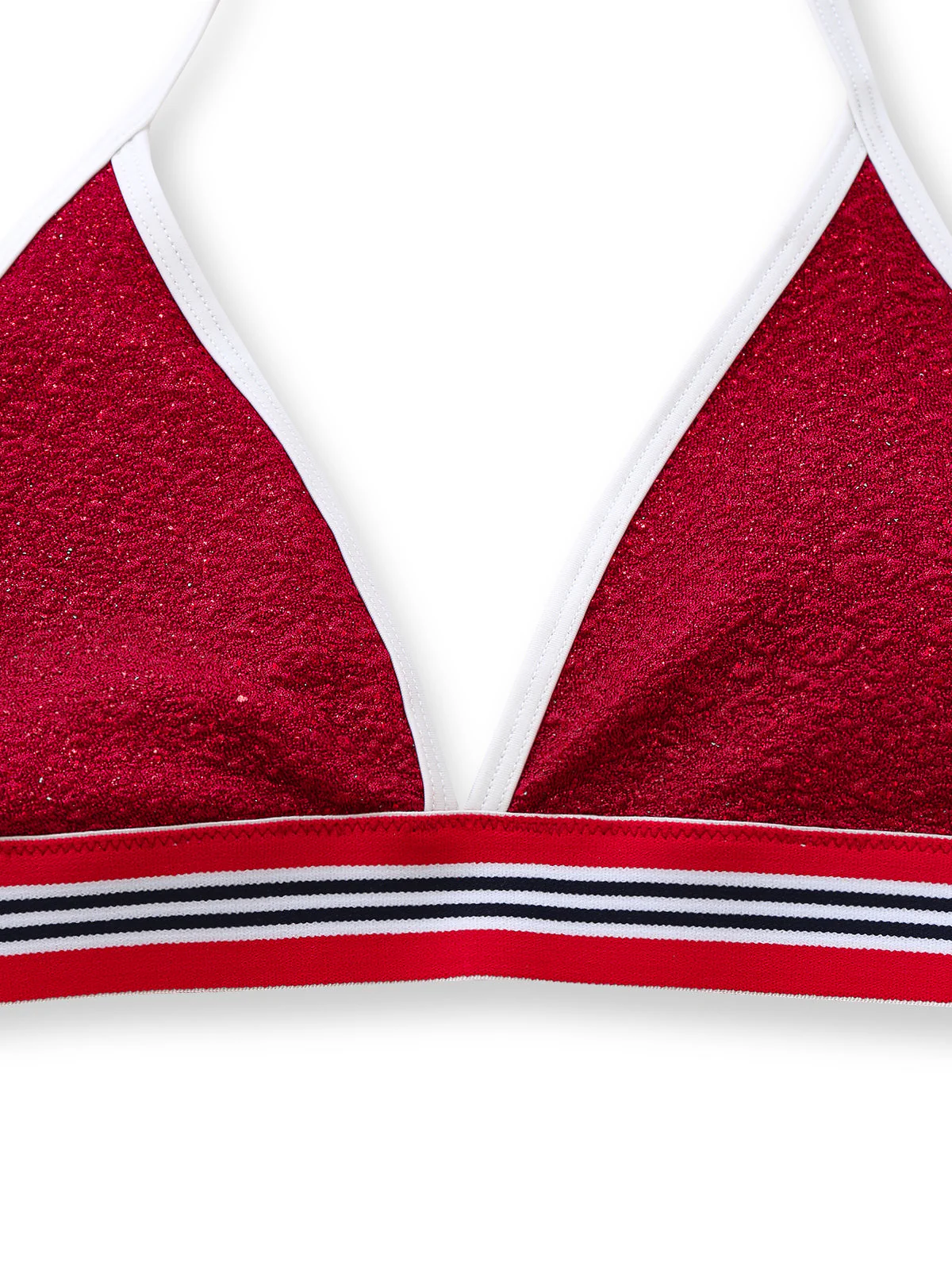 Red 1980s Glitter Halter High Waist Bikini Set - Image 5