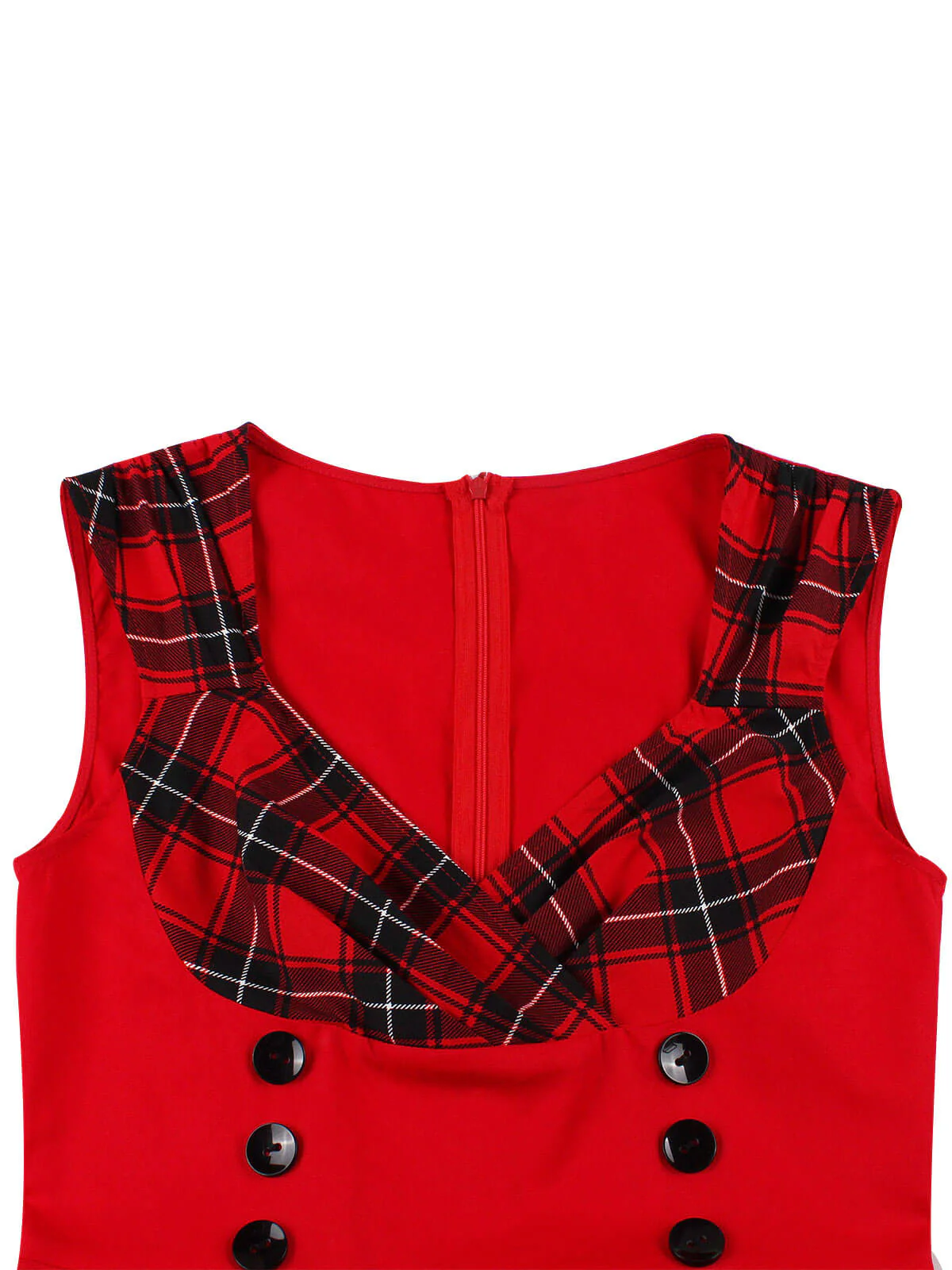 Red & Black 1950s Plaid V-Neck Dress - Image 4