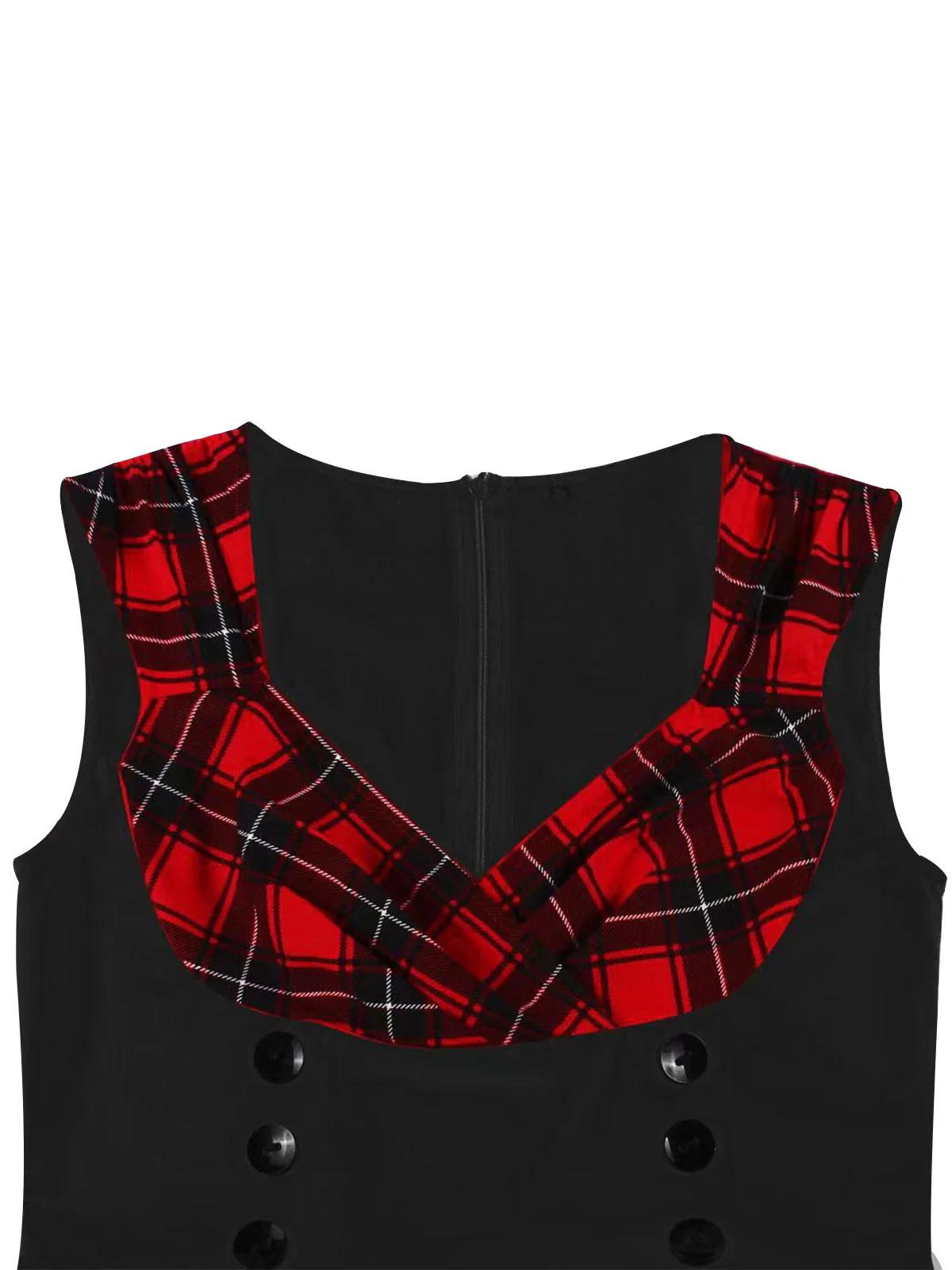 Red & Black 1950s Plaid V-Neck Dress - Image 5