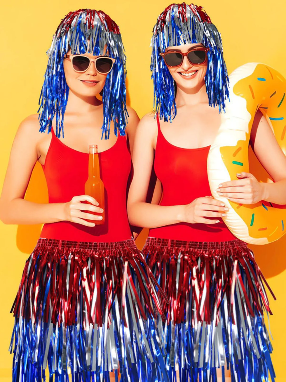 Red & Blue Metallic Fringe Tinsel Skirt - Image 2