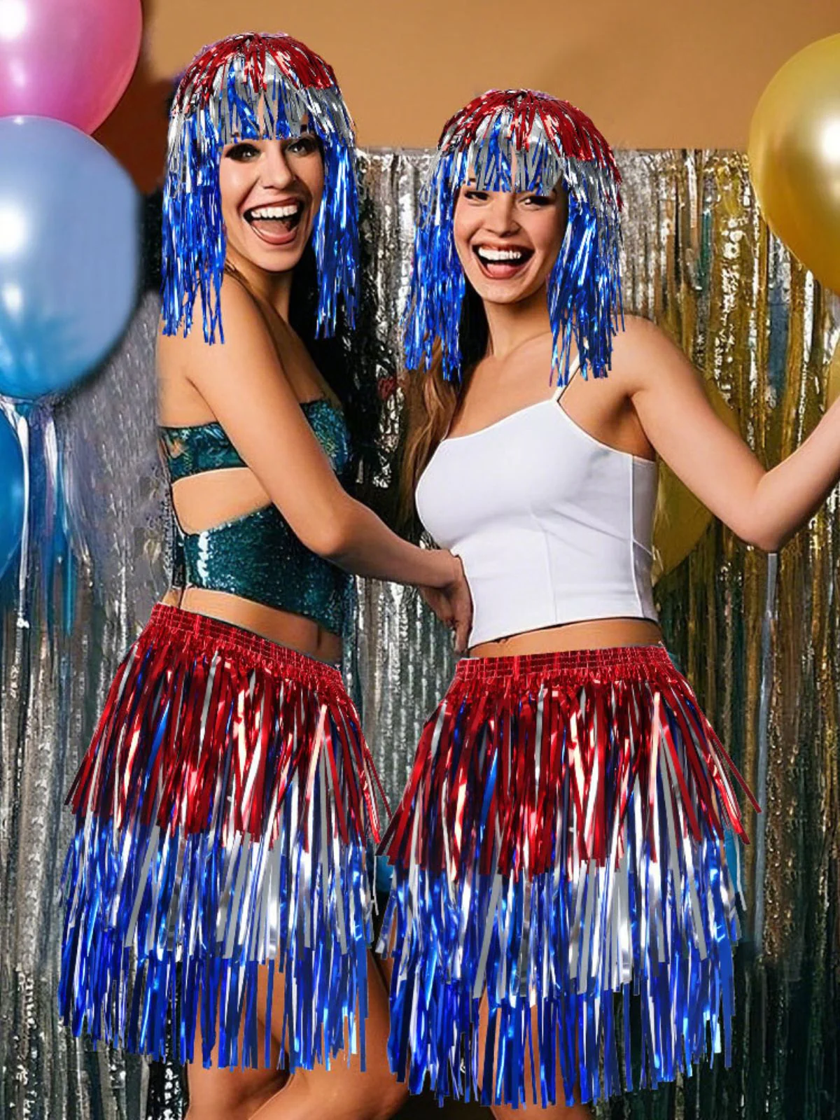 Red & Blue Metallic Fringe Tinsel Skirt - Image 4