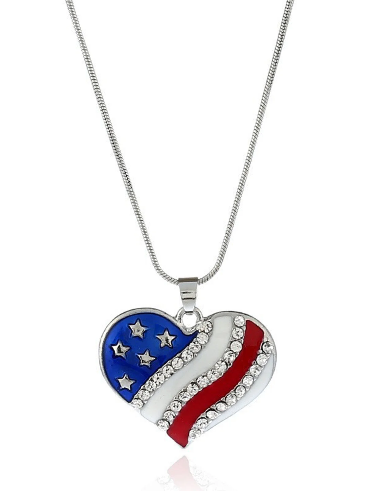 Red White and Blue Rhinestone Heart Necklace & Earrings Set - Image 2