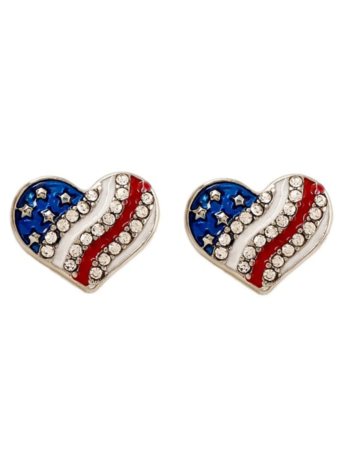 Red White and Blue Rhinestone Heart Necklace & Earrings Set - Image 3