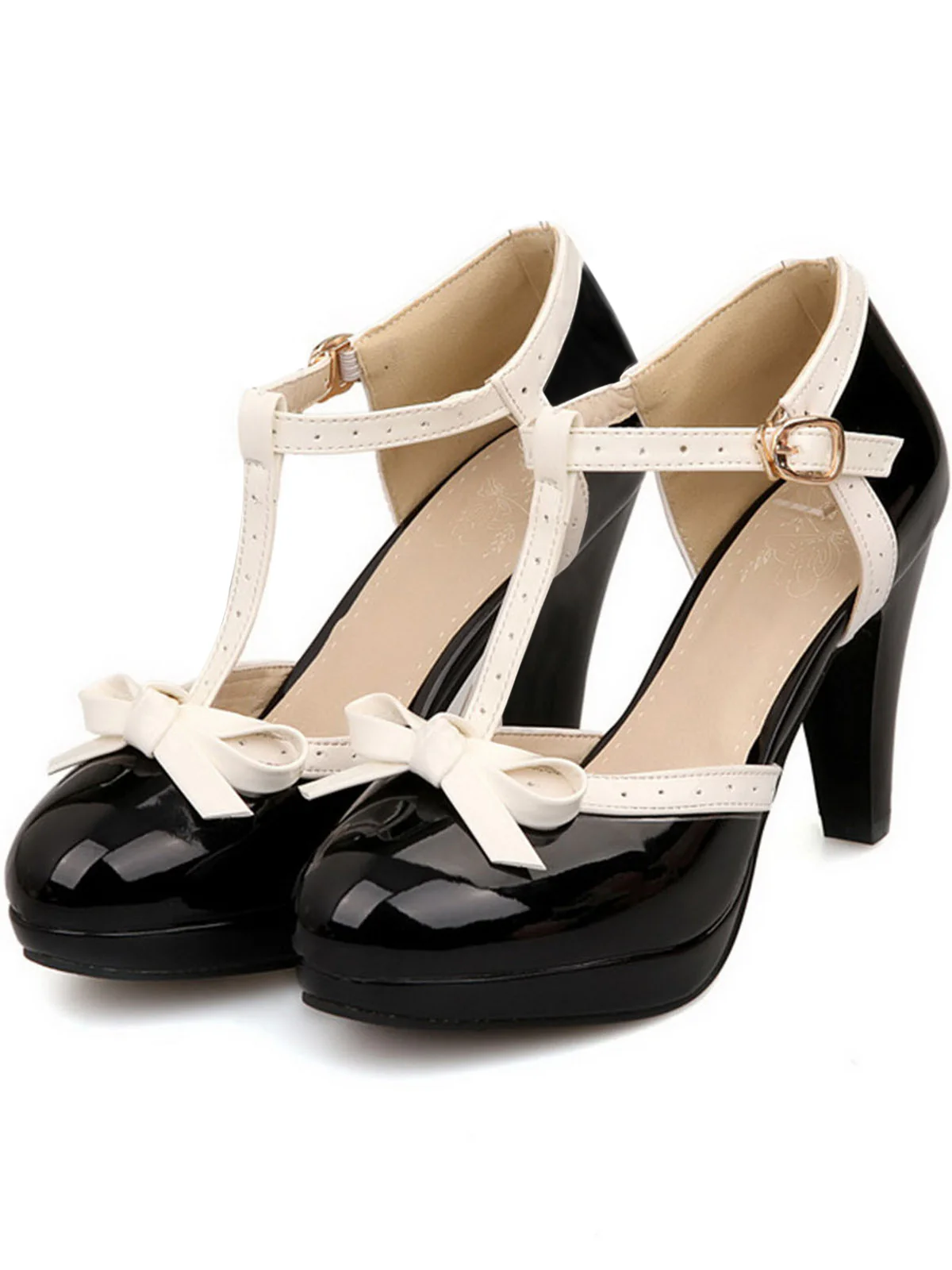 Retro Bow Décor High Heel Shoes - Image 4