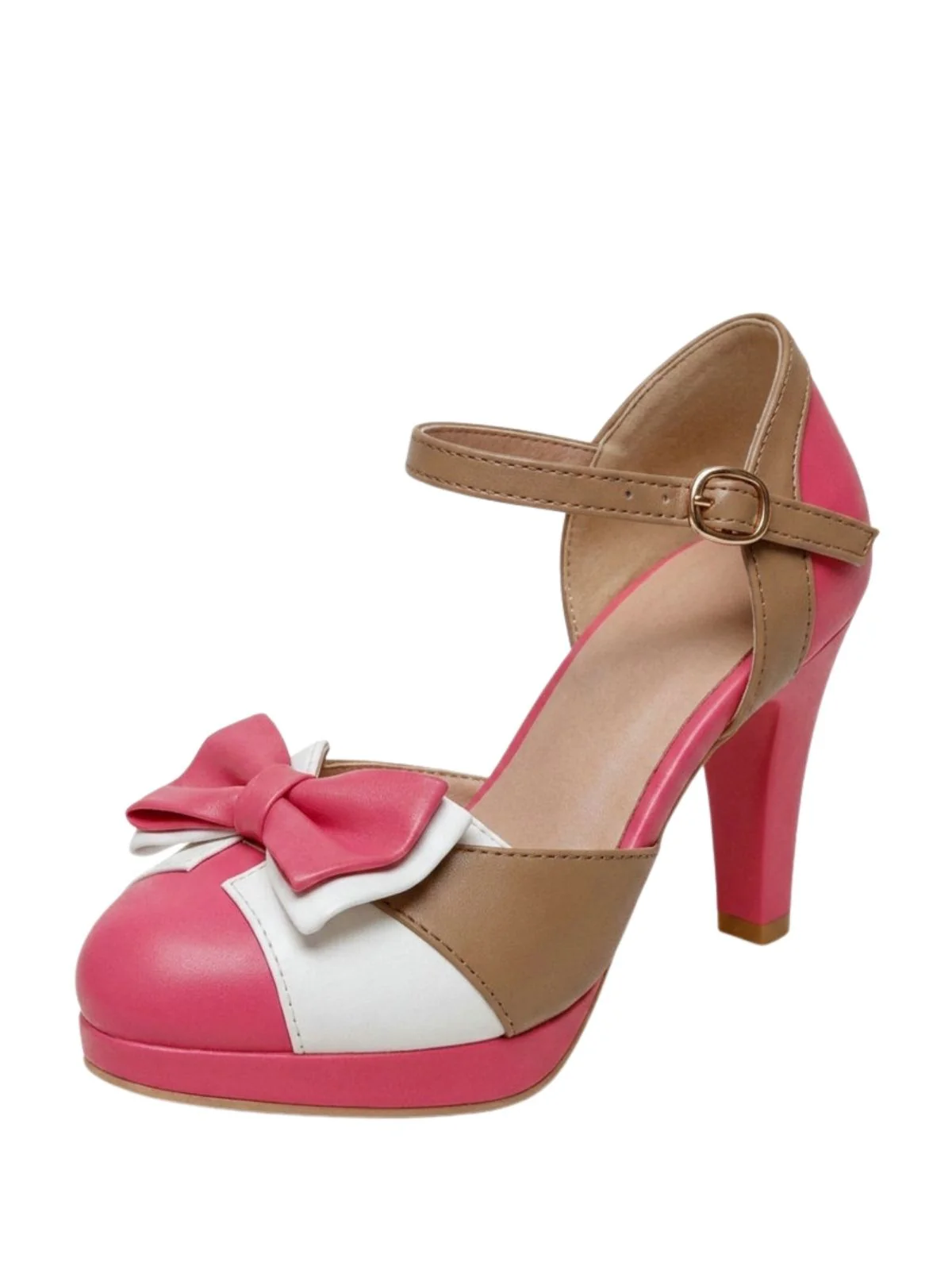 Retro Bow Mary Jane Mid Heeled Shoes - Image 6