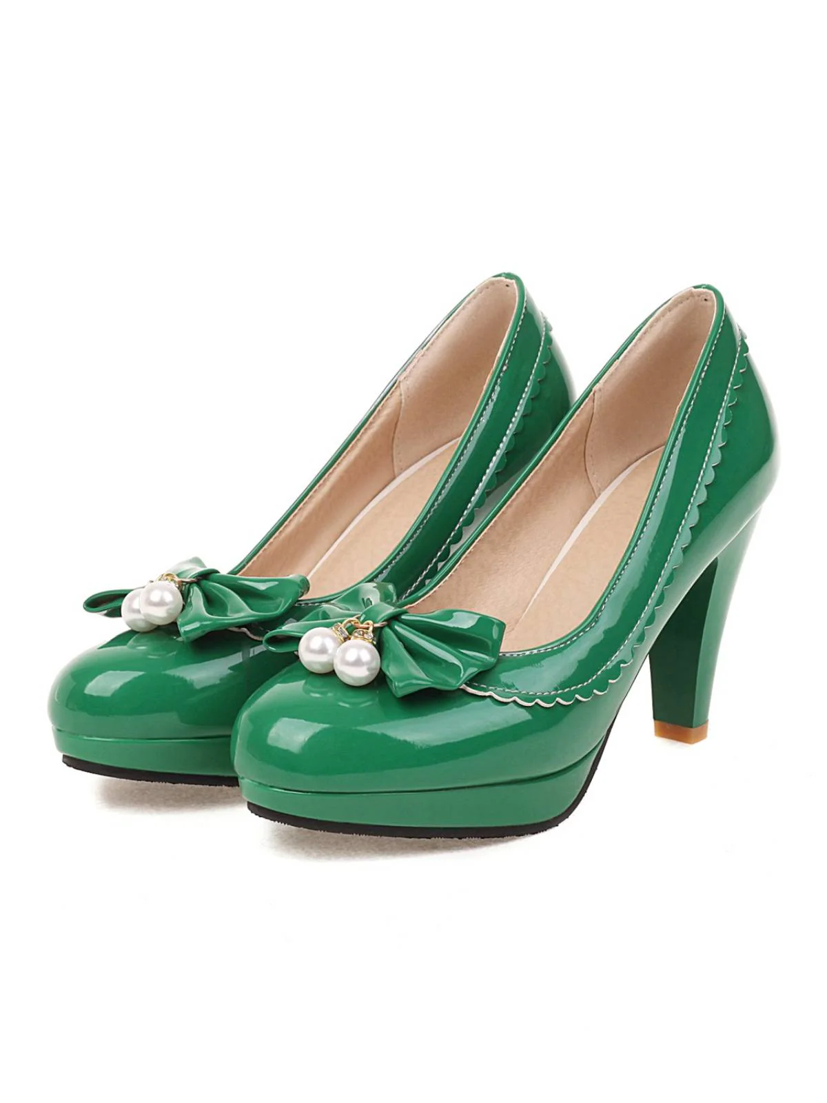 Retro Bow Pearl High Heels Shoes - Image 2