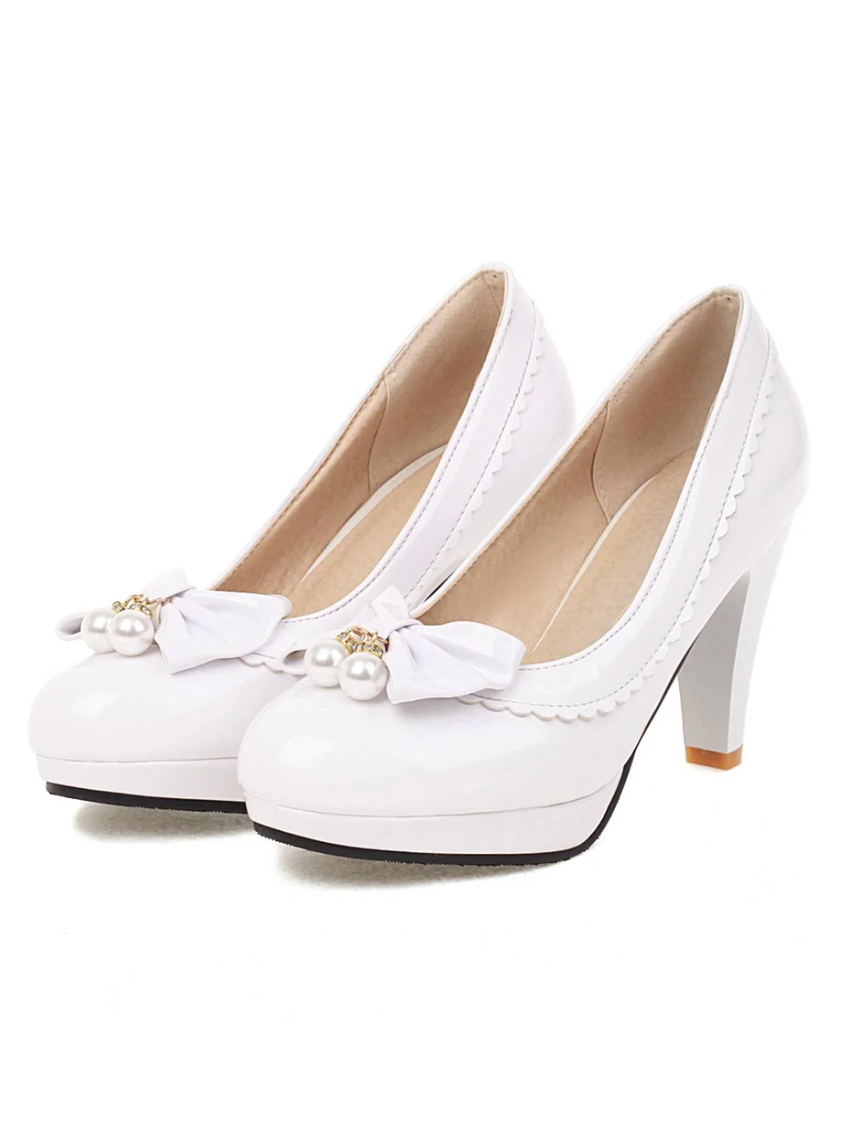 Retro Bow Pearl High Heels Shoes - Image 5