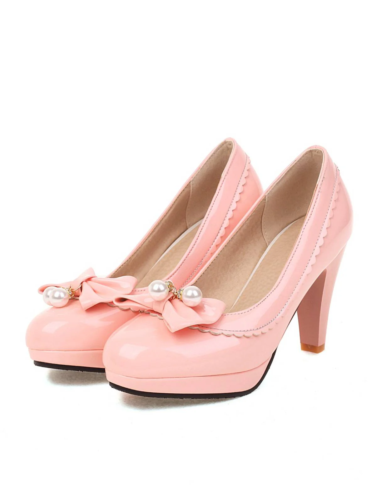 Retro Bow Pearl High Heels Shoes - Image 6