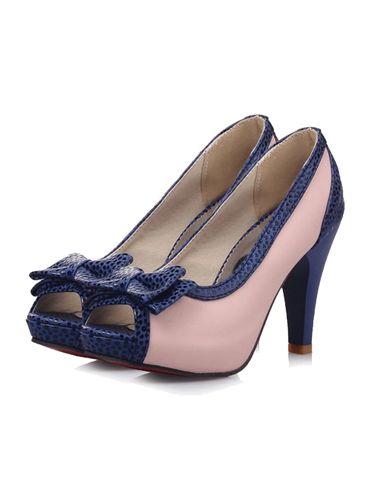 Retro Bow Peep Toe High Heel Shoes - Image 2