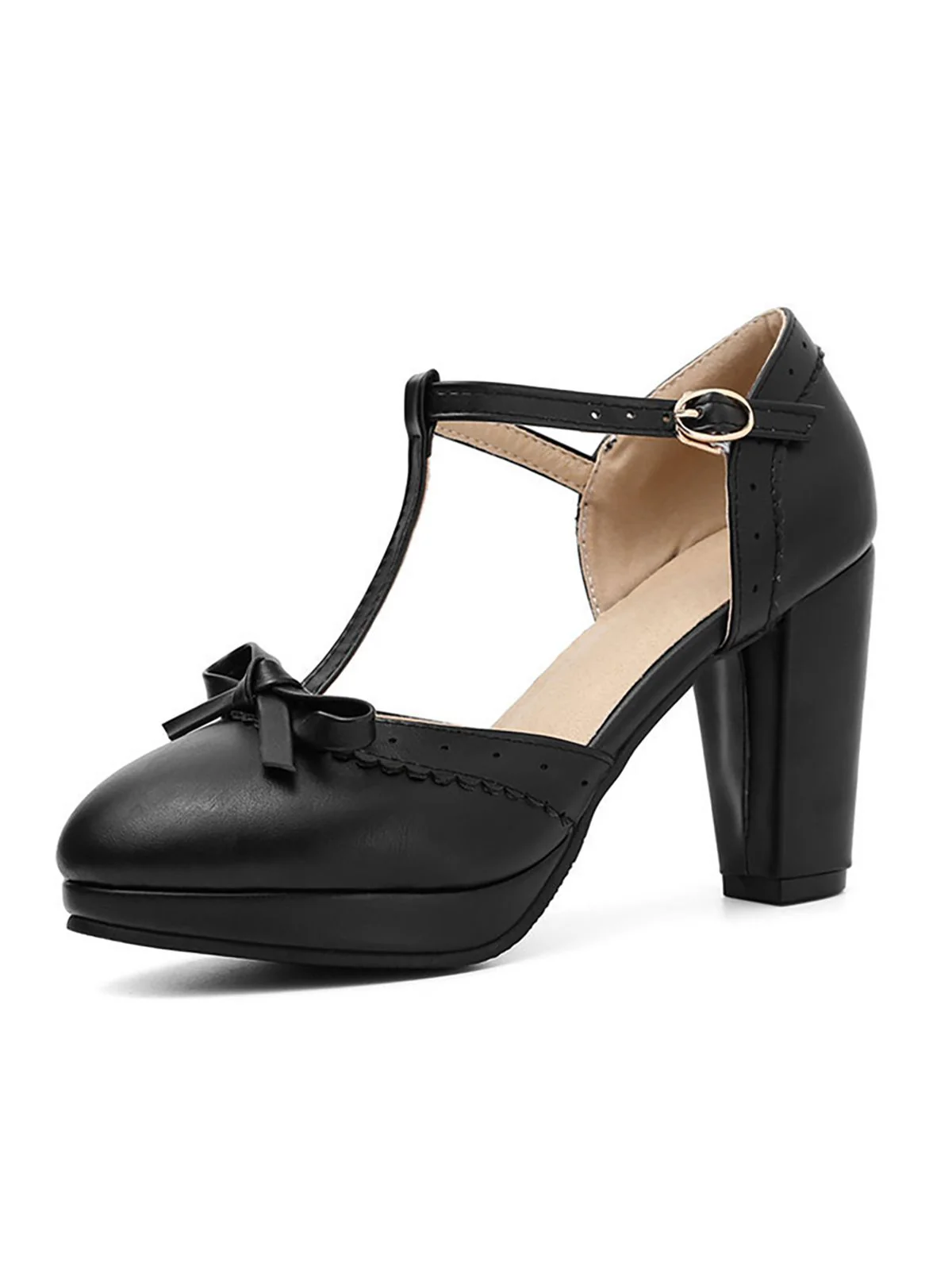 Retro Bow T-Strap High Heels Shoes - Image 9