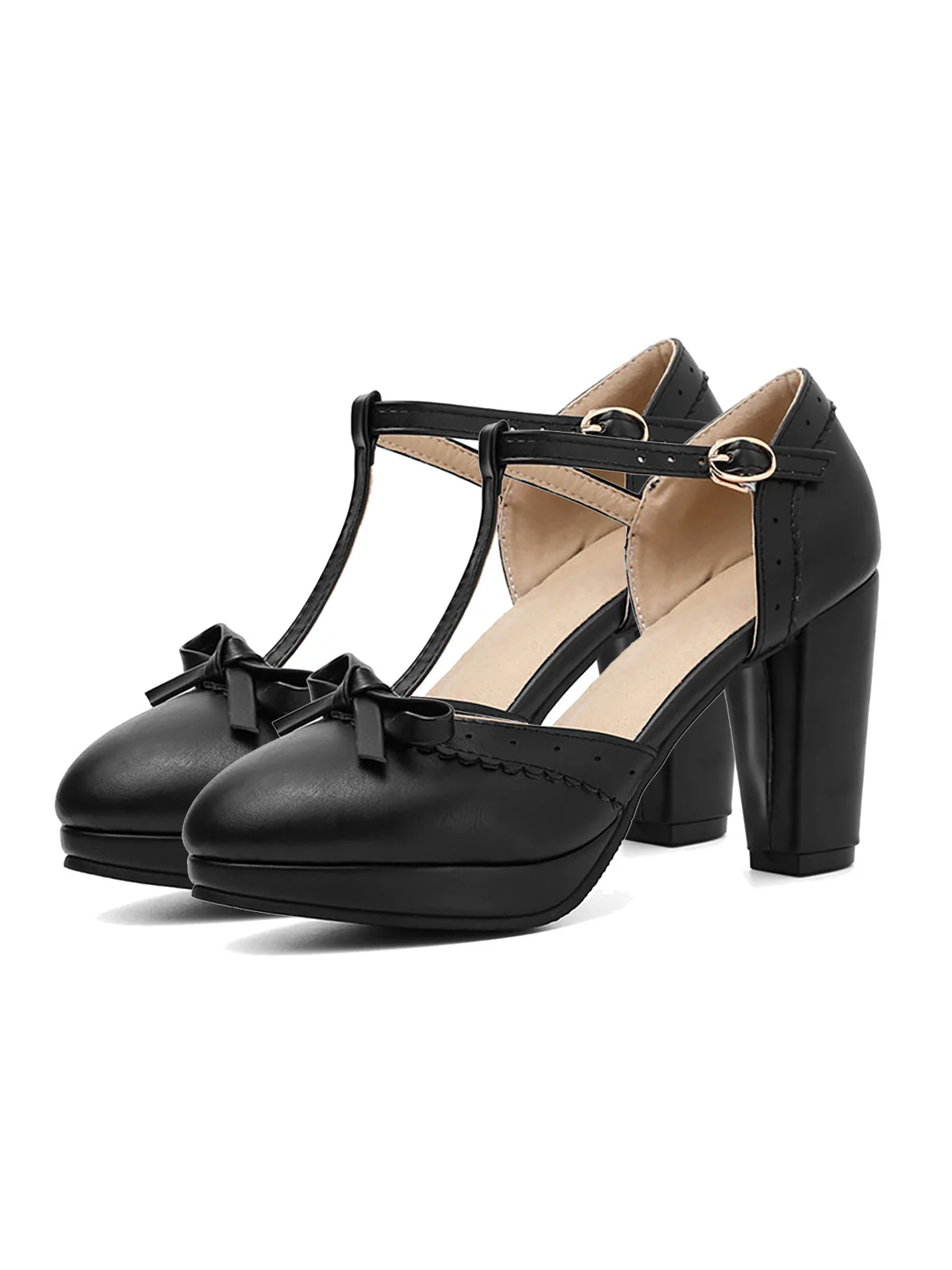 Retro Bow T-Strap High Heels Shoes - Image 10