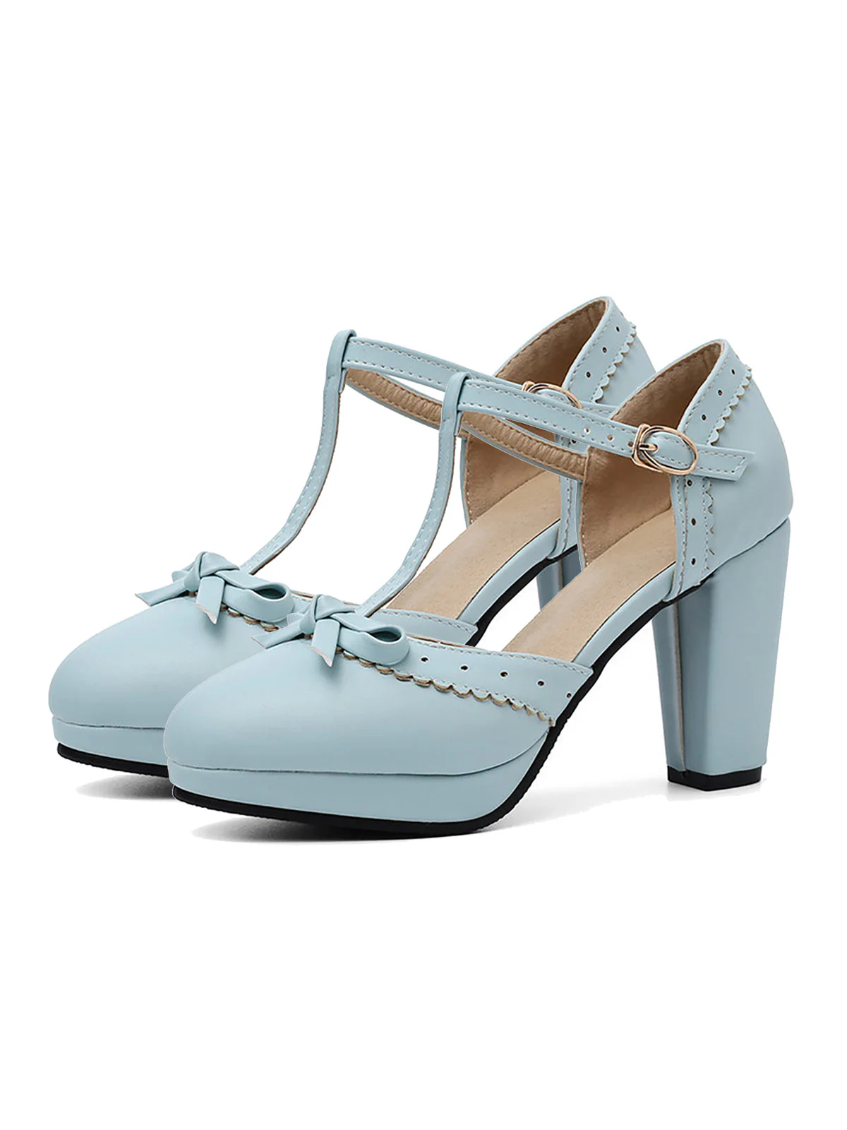 Retro Bow T-Strap High Heels Shoes - Image 3