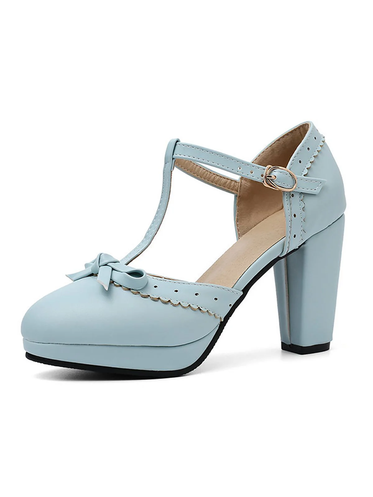 Retro Bow T-Strap High Heels Shoes - Image 4