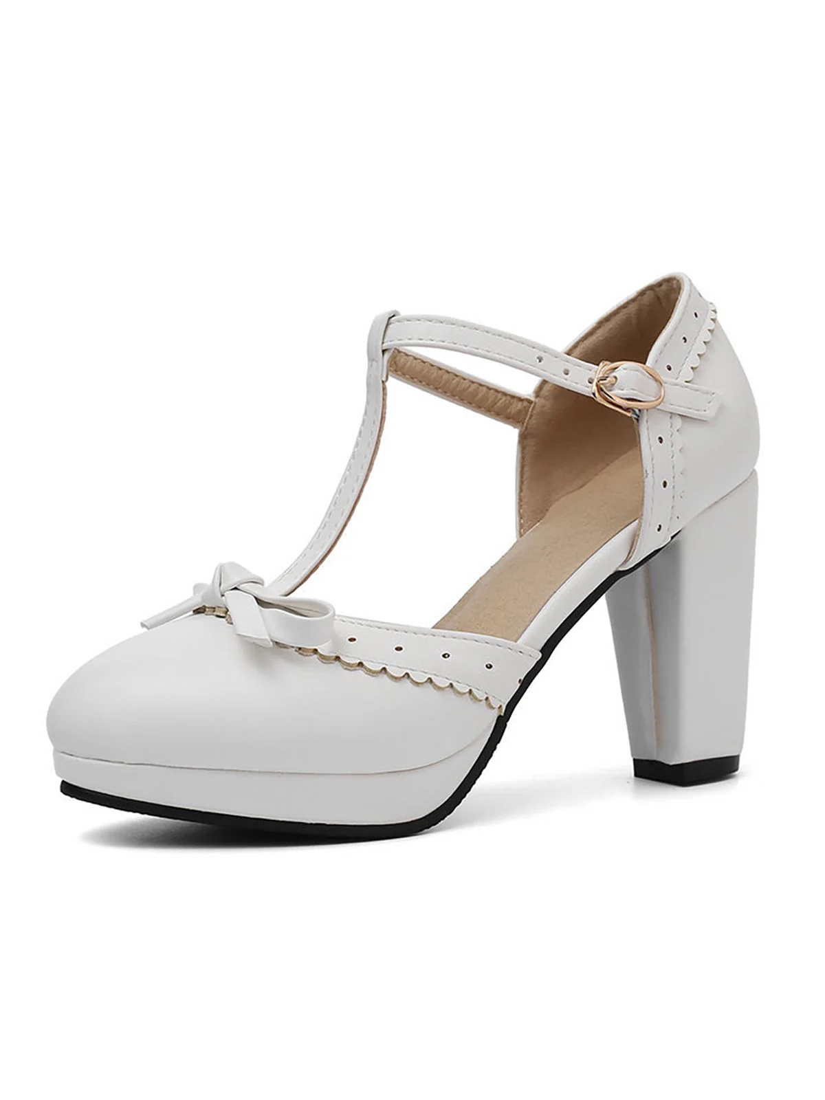 Retro Bow T-Strap High Heels Shoes - Image 5