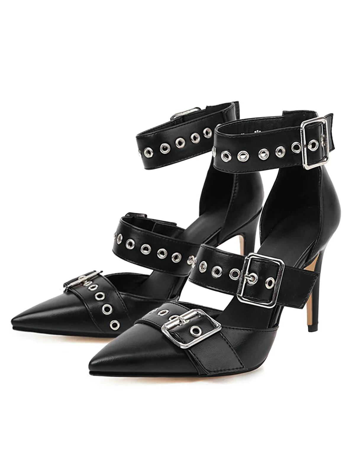Retro Lace-up Button Décor Pointed Shoes