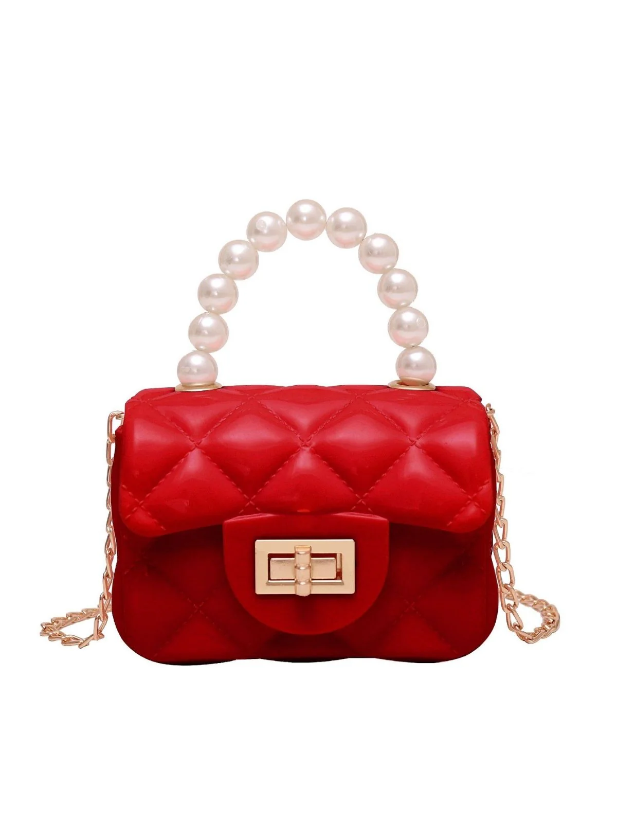 Retro Pearl Argyle Chain Strap Mini Handbag - Image 2