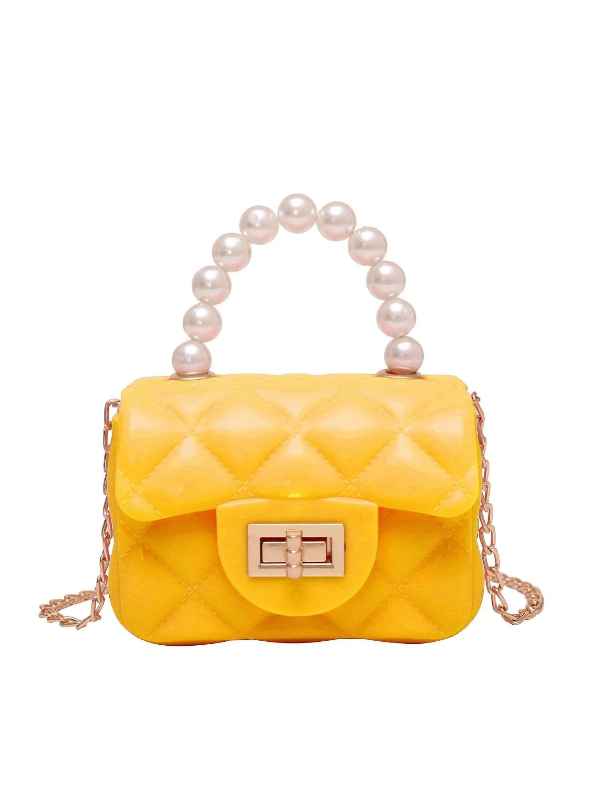 Retro Pearl Argyle Chain Strap Mini Handbag - Image 3