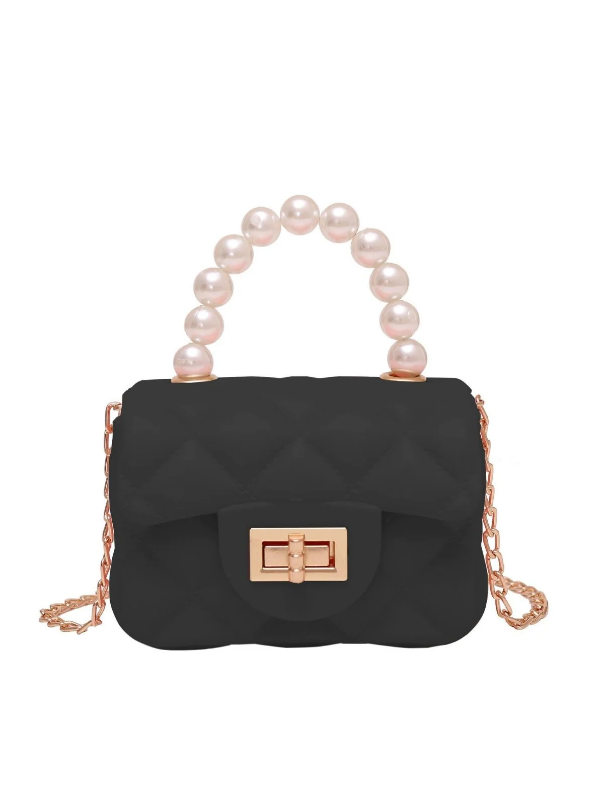 Retro Pearl Argyle Chain Strap Mini Handbag - Image 5