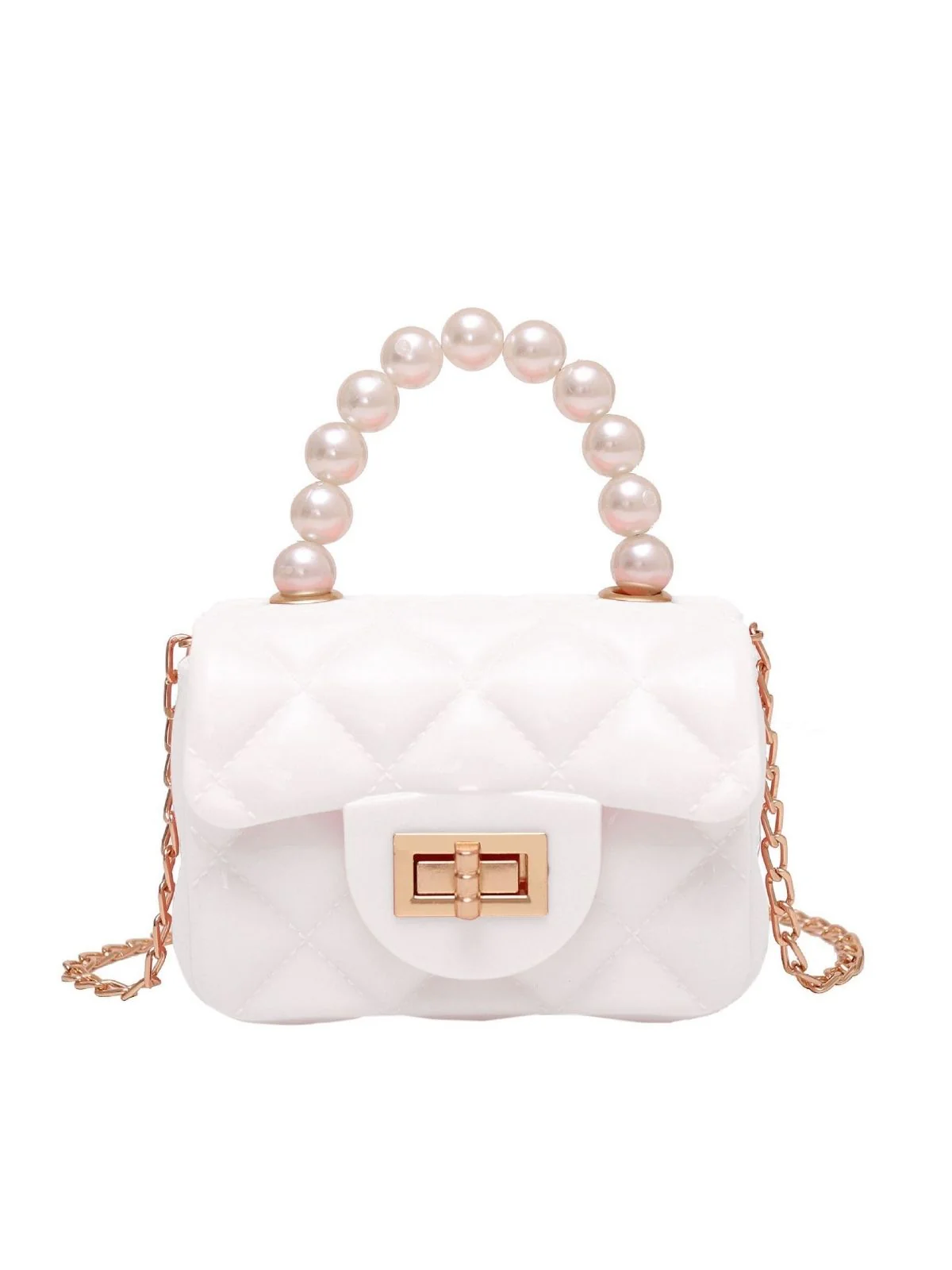 Retro Pearl Argyle Chain Strap Mini Handbag - Image 5