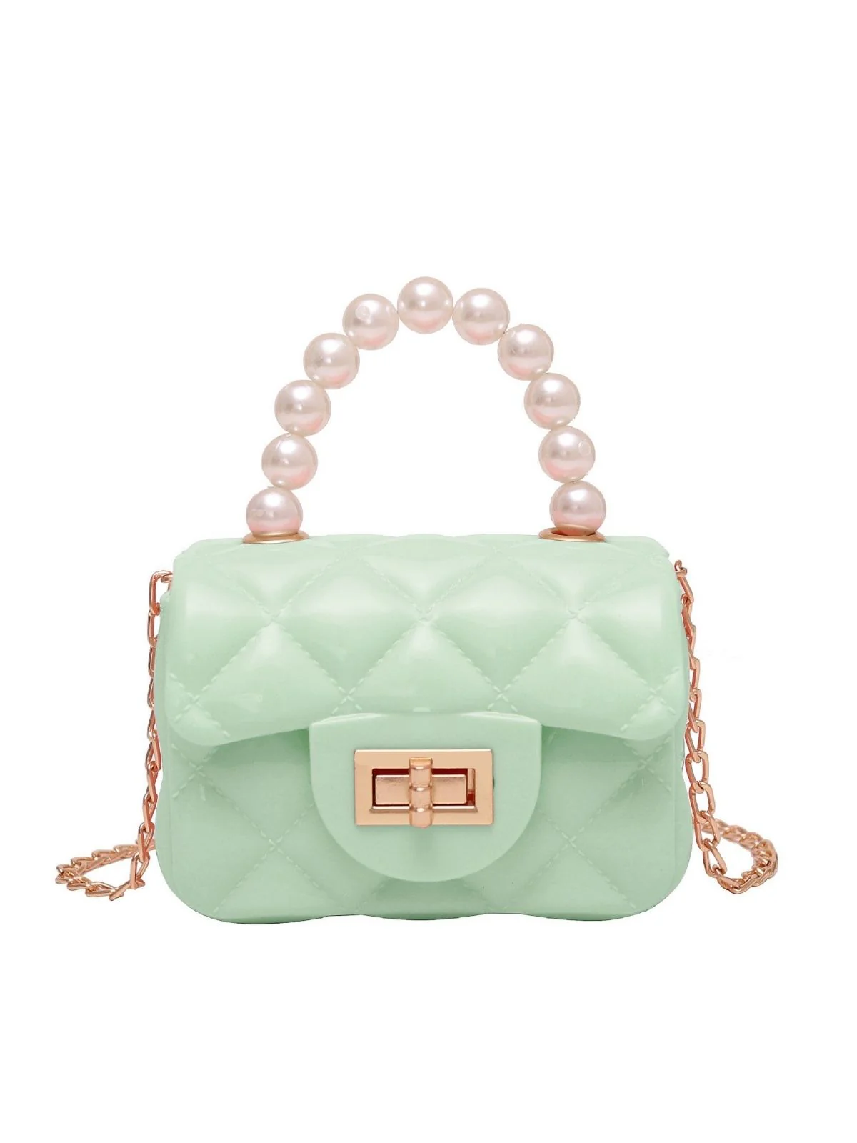 Retro Pearl Argyle Chain Strap Mini Handbag - Image 3