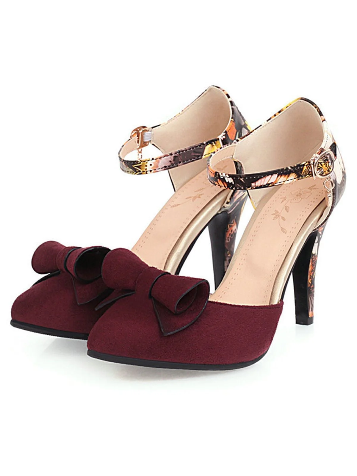 Retro Pointed Toe Bow High Heel Shoes - Image 3