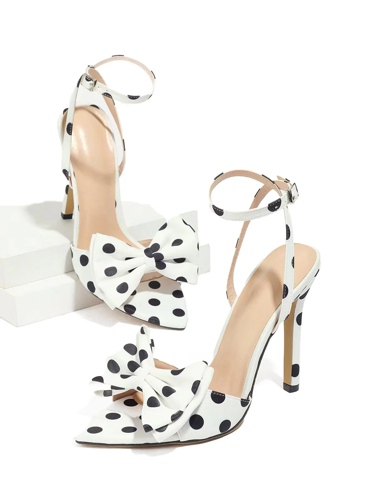 Retro Polka Dot Bow Tie High Heel Shoes - Image 6
