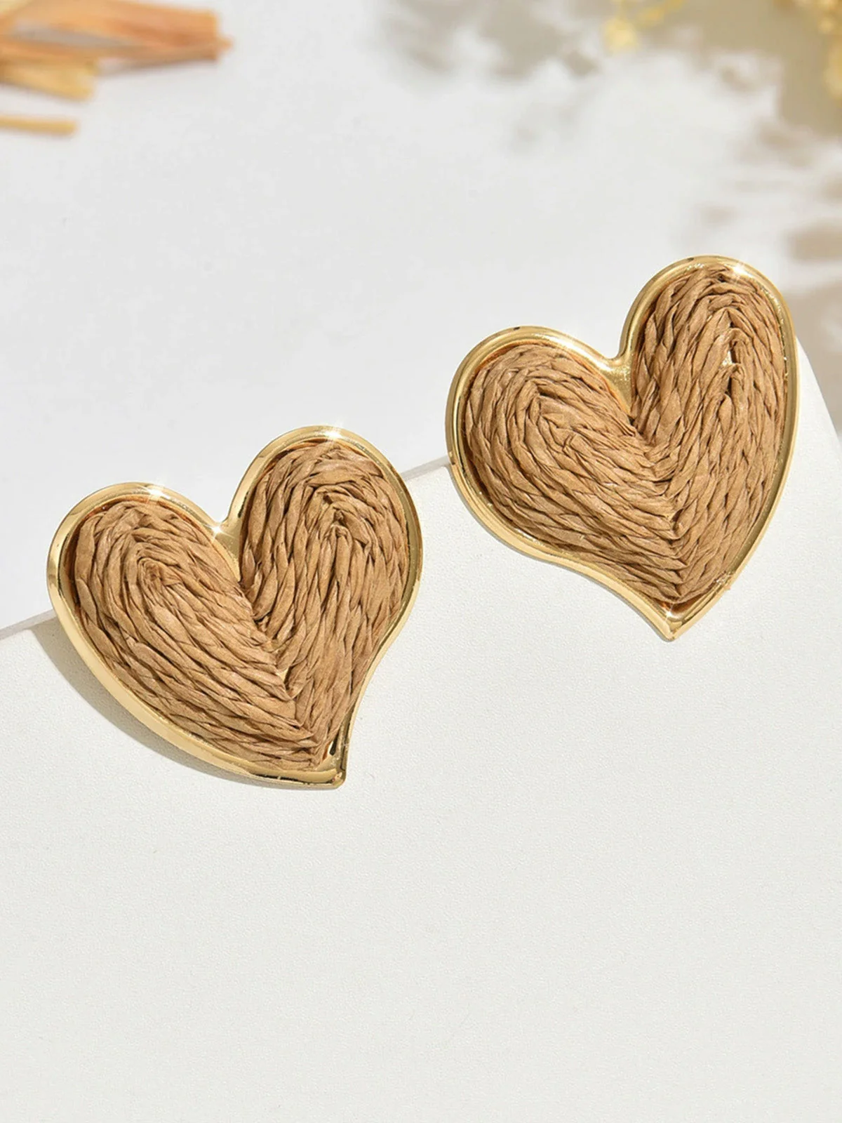Retro Raffia Woven Heart Earrings