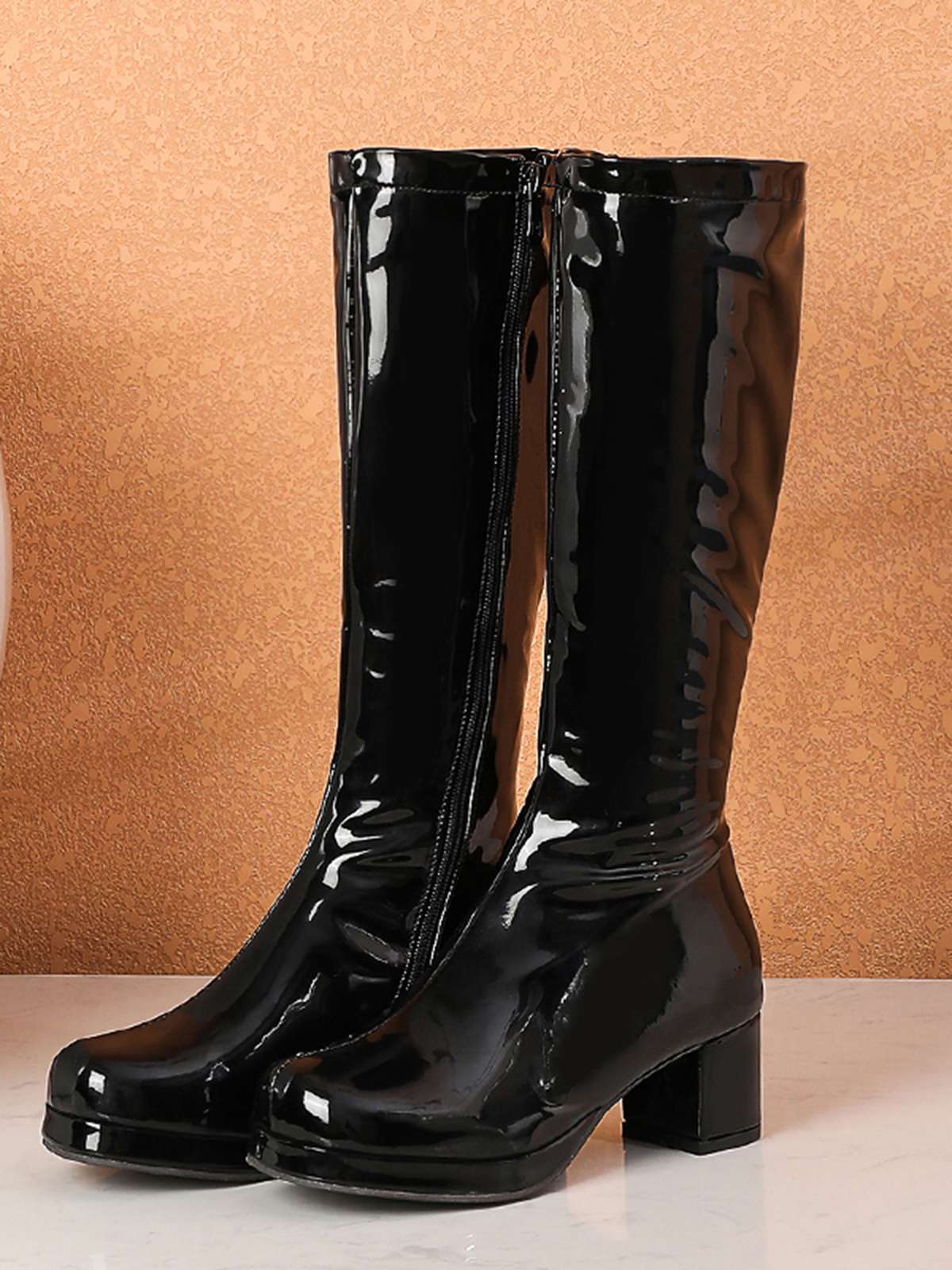 Retro Shiny Patent Leather Thigh-High Boots - Image 2