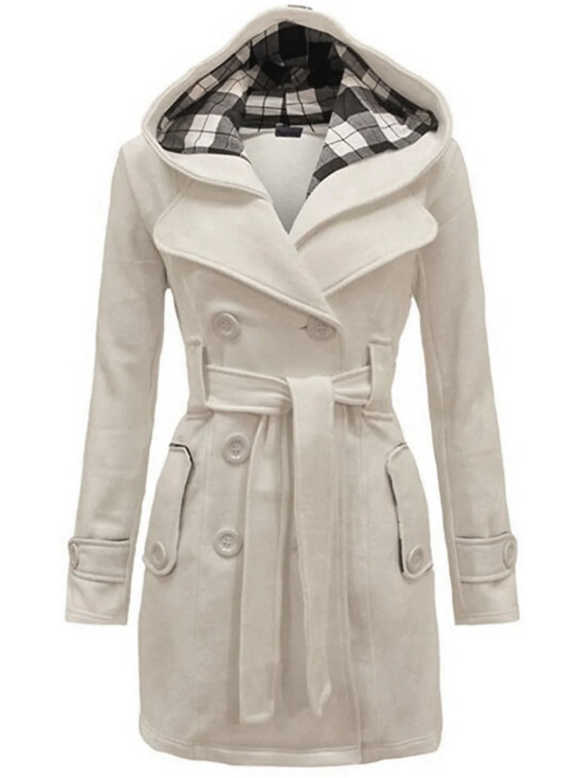 Retro Solid Belt Double-breasted Coat - Image 2