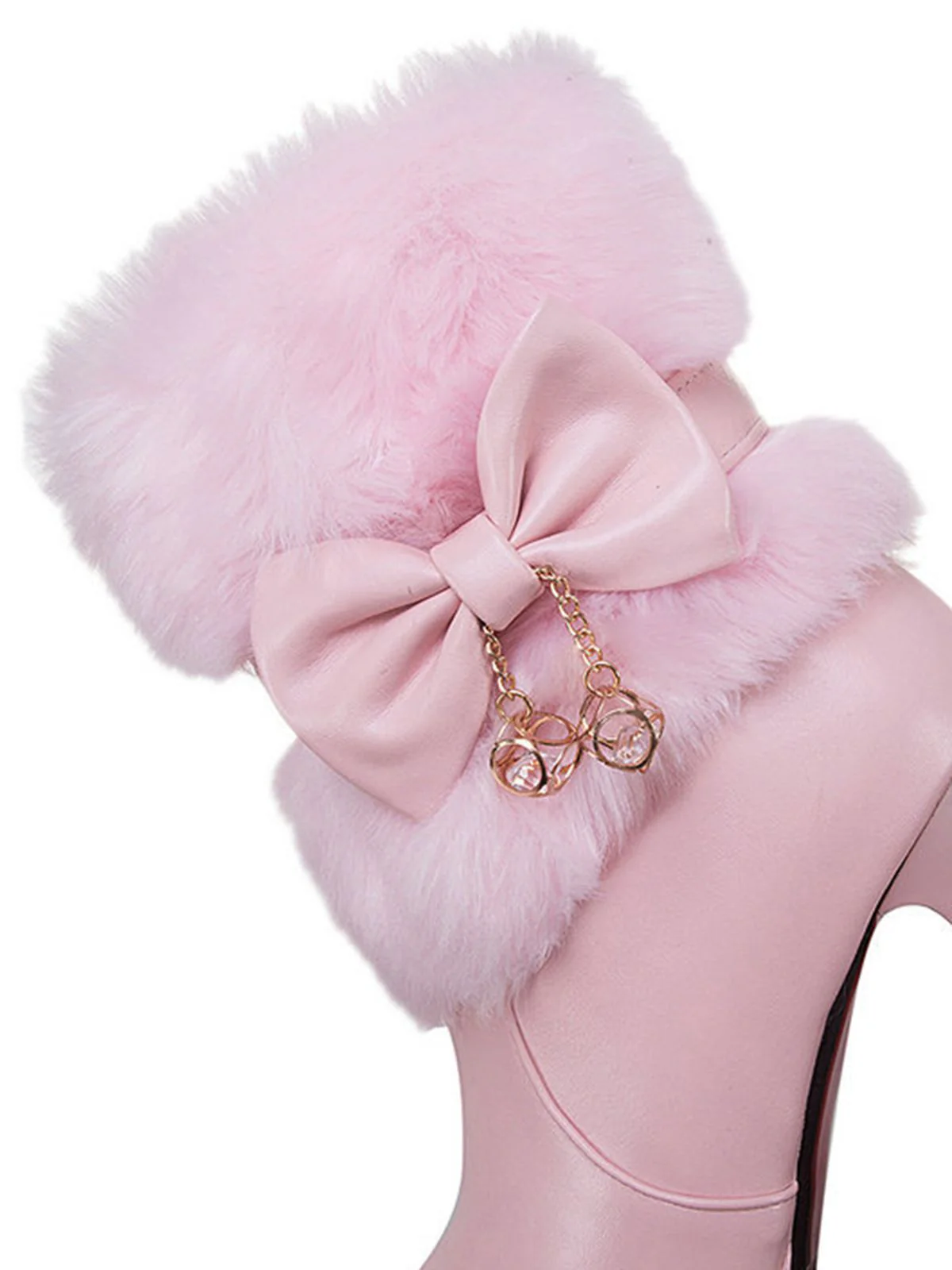 Retro Solid Furry Chunky Heel Short Boots - Image 5