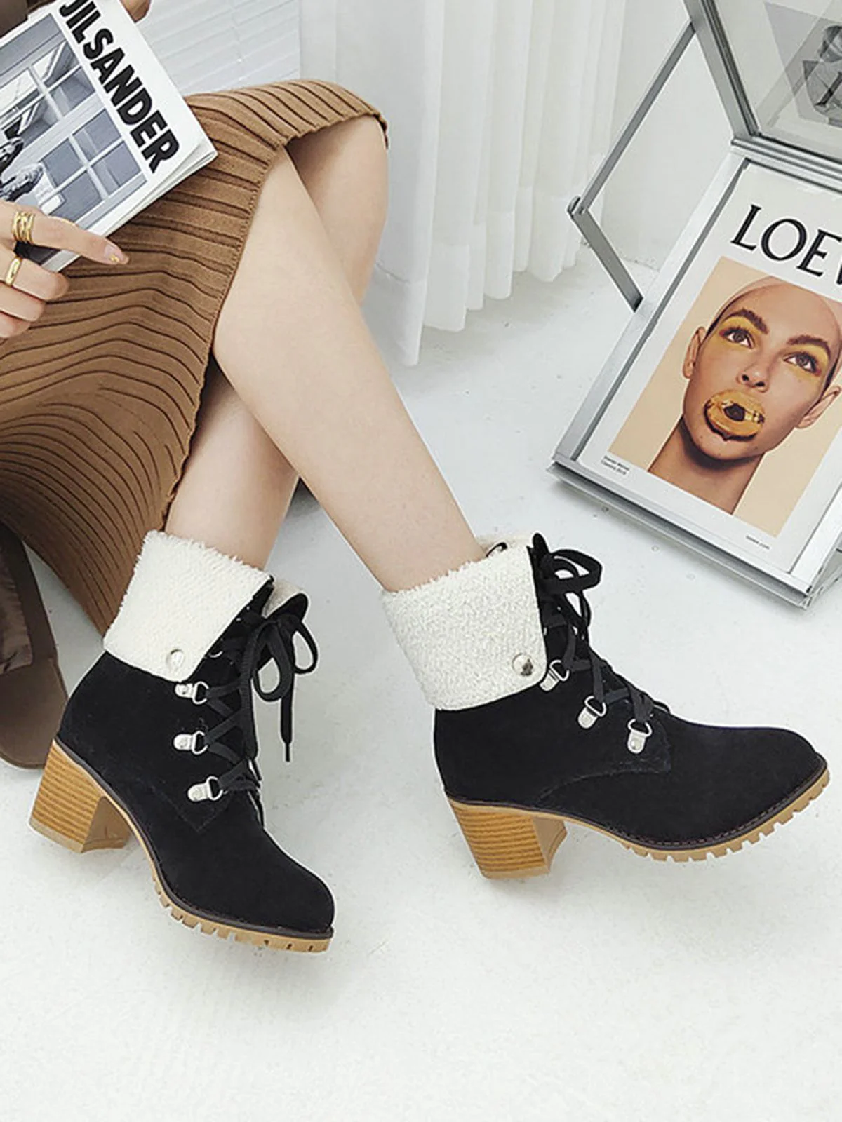 Retro Solid Lace-up Martin Boots - Image 8