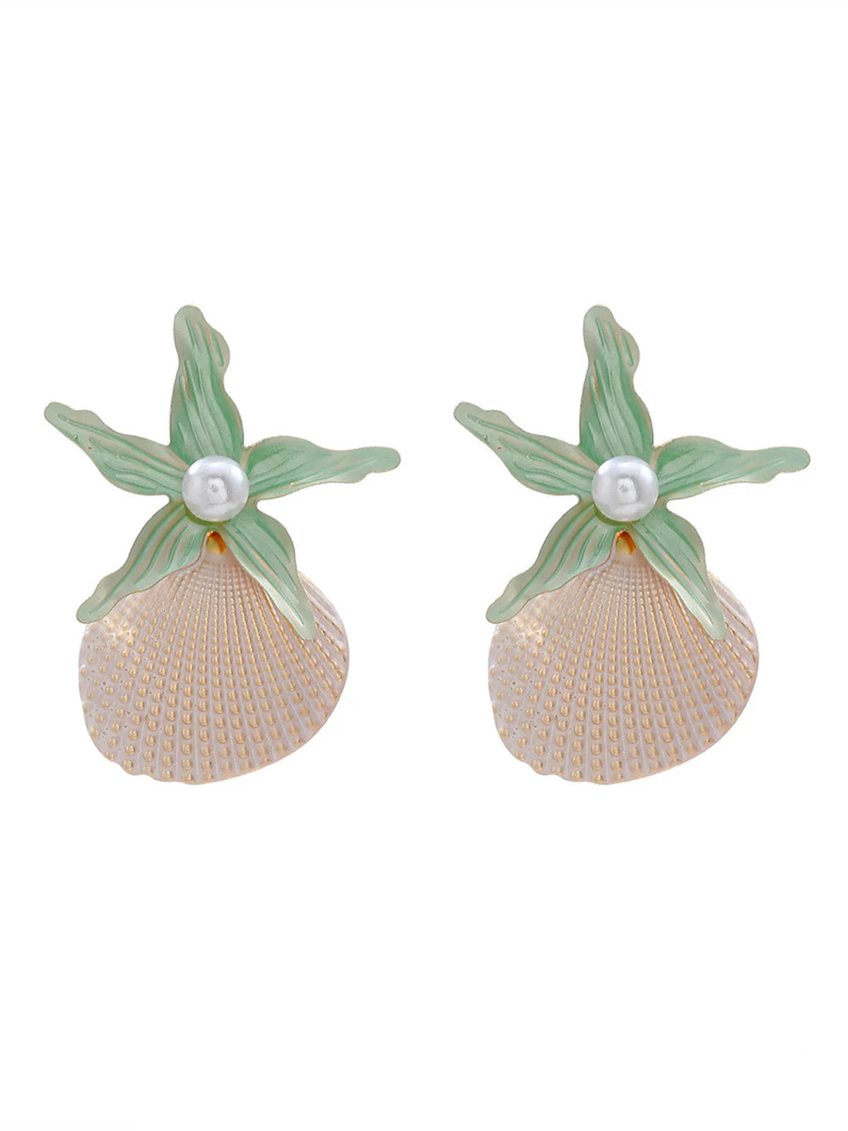 Retro Starfish Shell Faux Pearl Earrings - Image 4