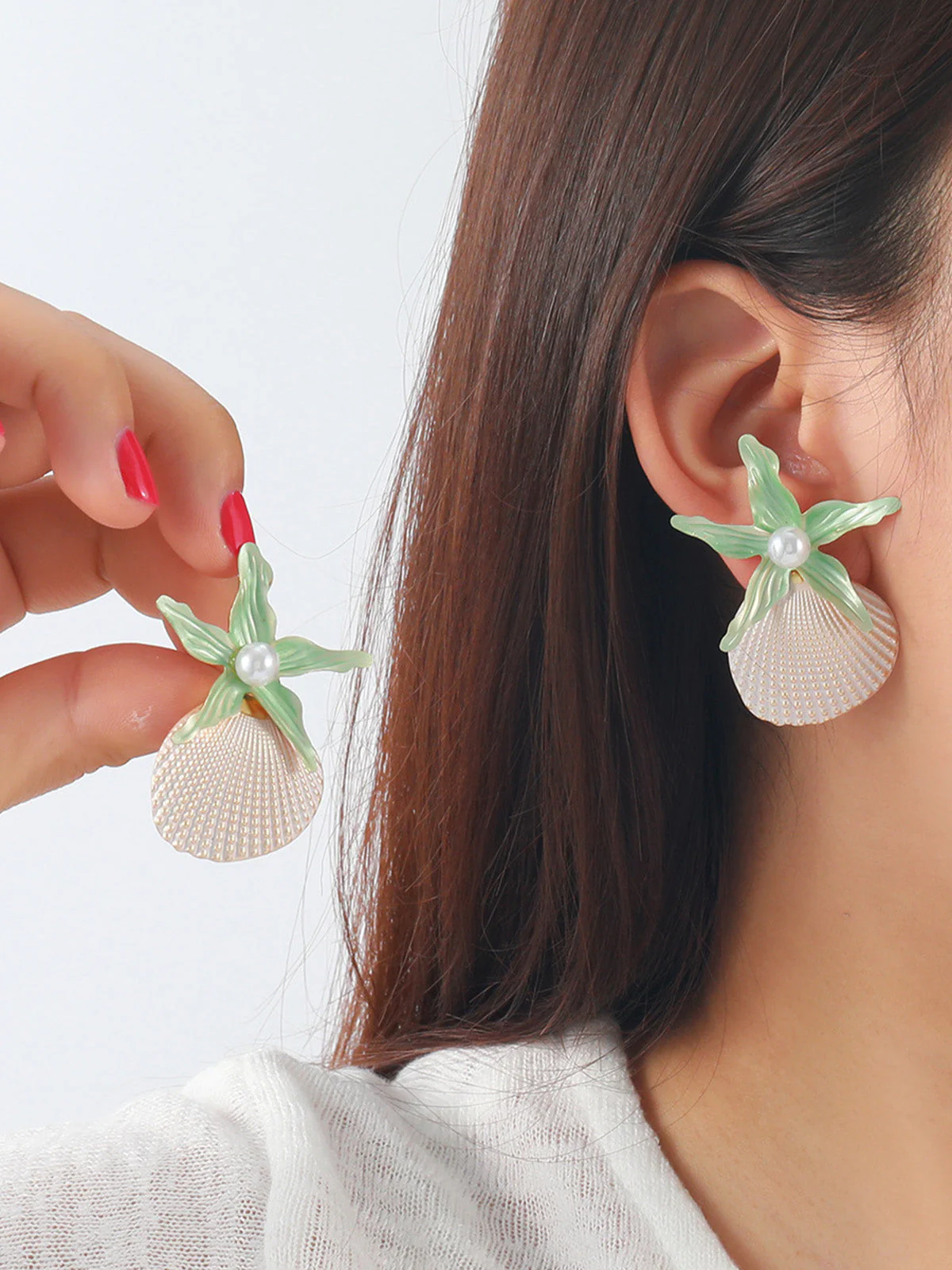Retro Starfish Shell Faux Pearl Earrings - Image 8