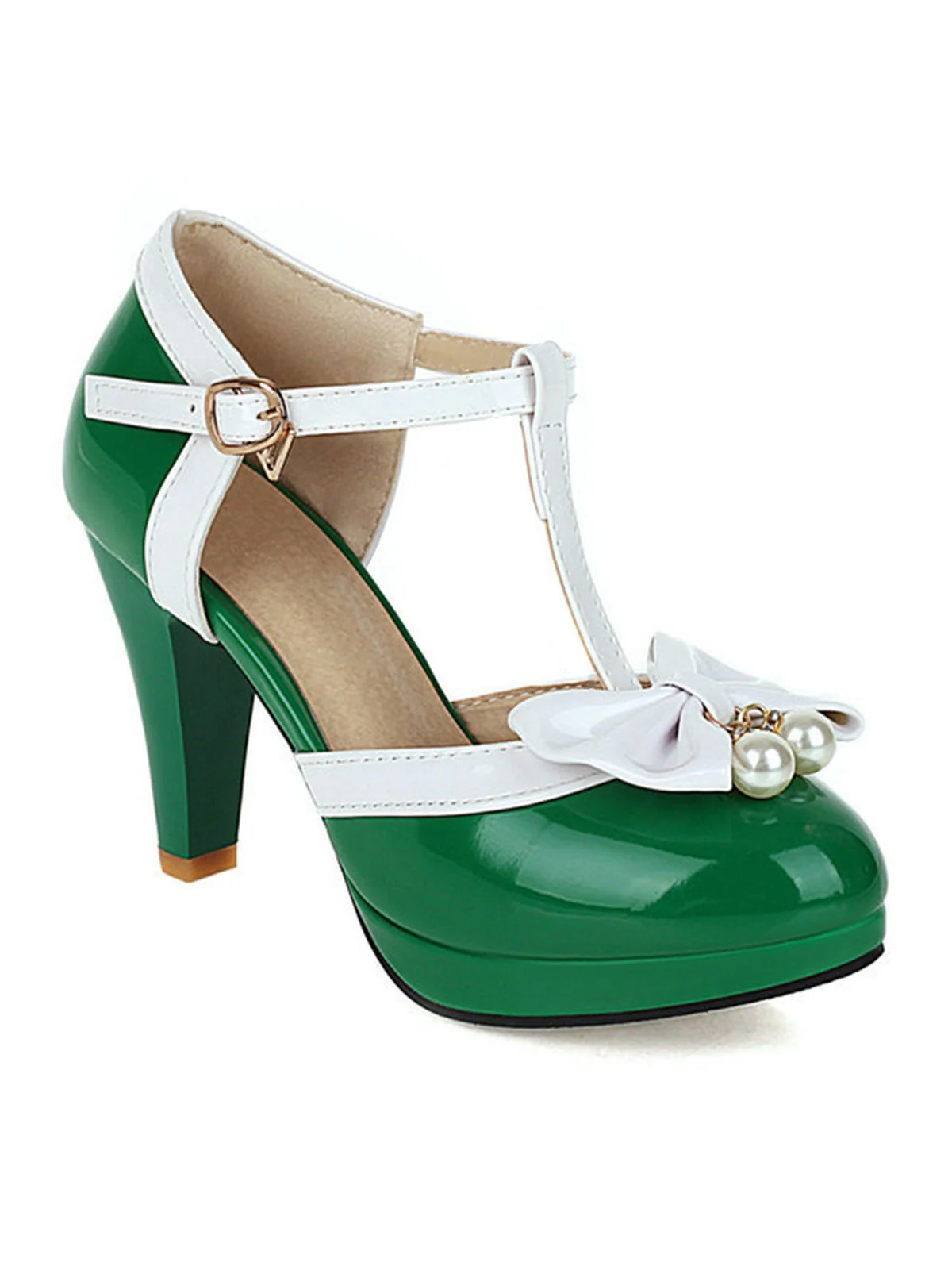 Retro T-Strap Bow High Heel Shoes - Image 2