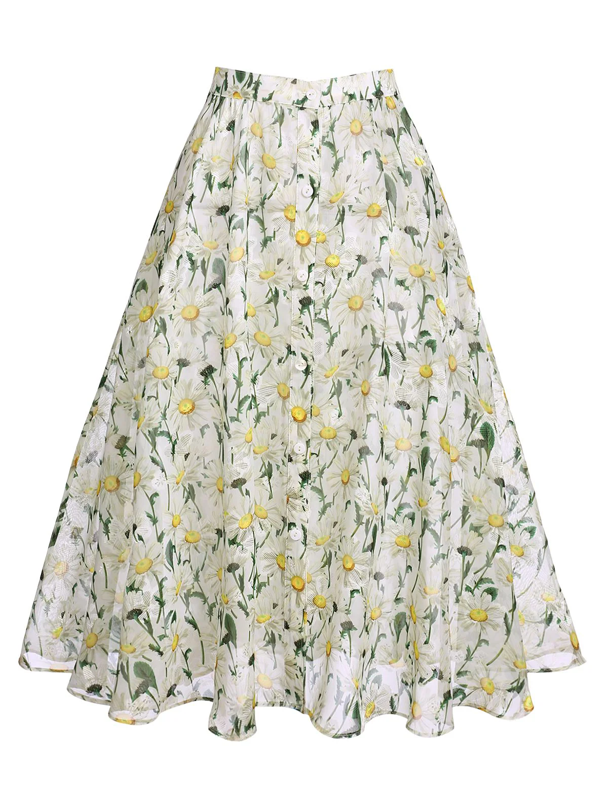 Retro White Floral Button Swing Cover-up - Image 3